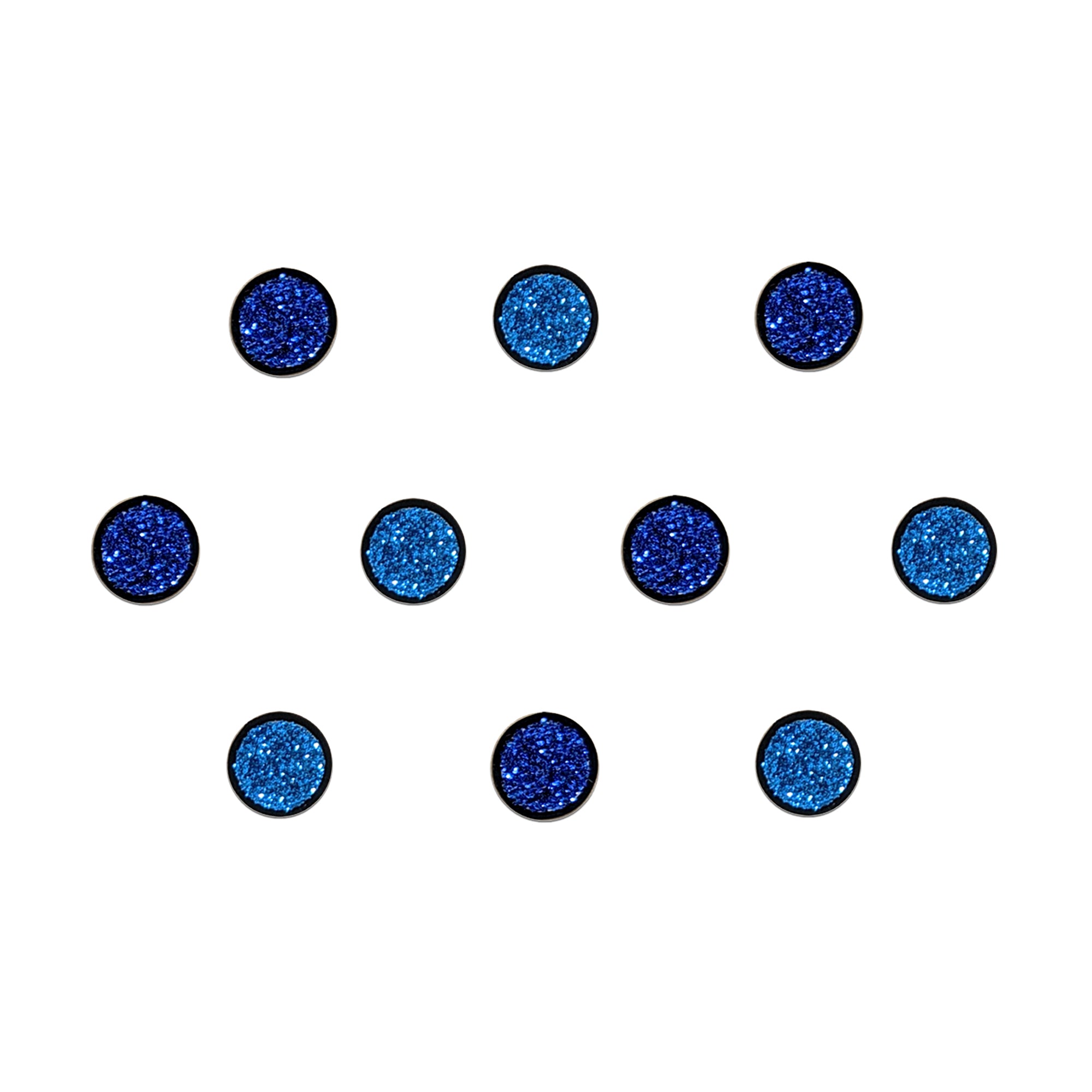 Comet Busters dual-tone blue glitter dot bindi featuring sparkling navy and sky blue shimmer for festive and party wear.