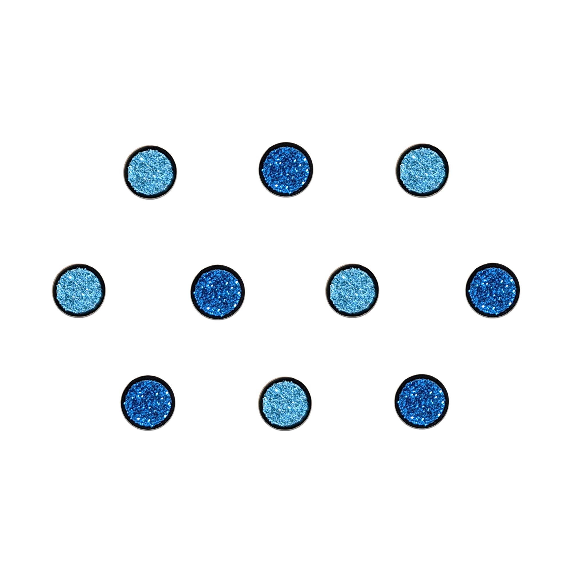 Comet Busters dual-tone blue glitter dot bindi featuring sparkling navy and sky blue shimmer for festive and party wear.