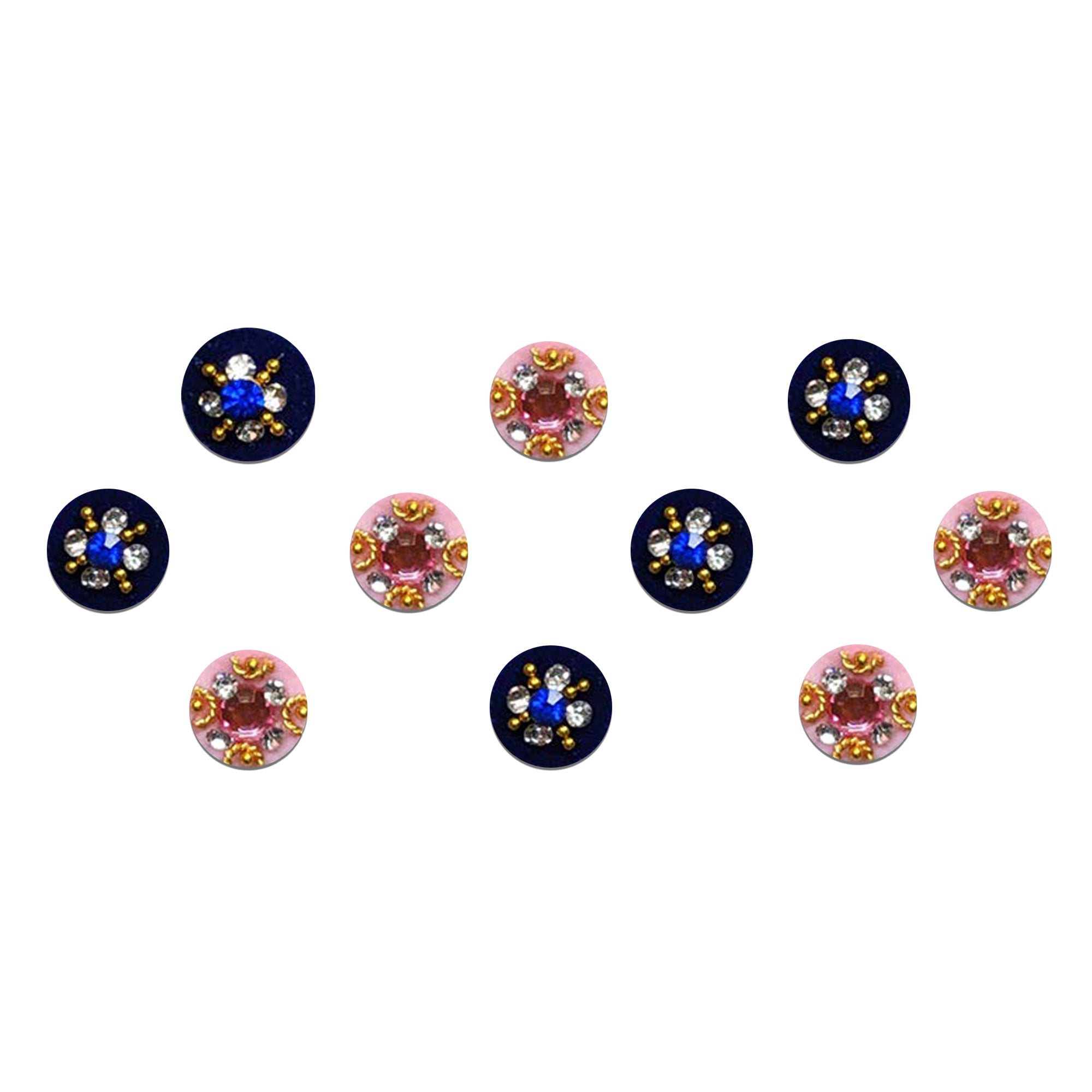Comet Busters Dual Tone Floral Stone Velvet Bindi | Blue & Pink Designer Crystal Round Bindi for Women & Girls