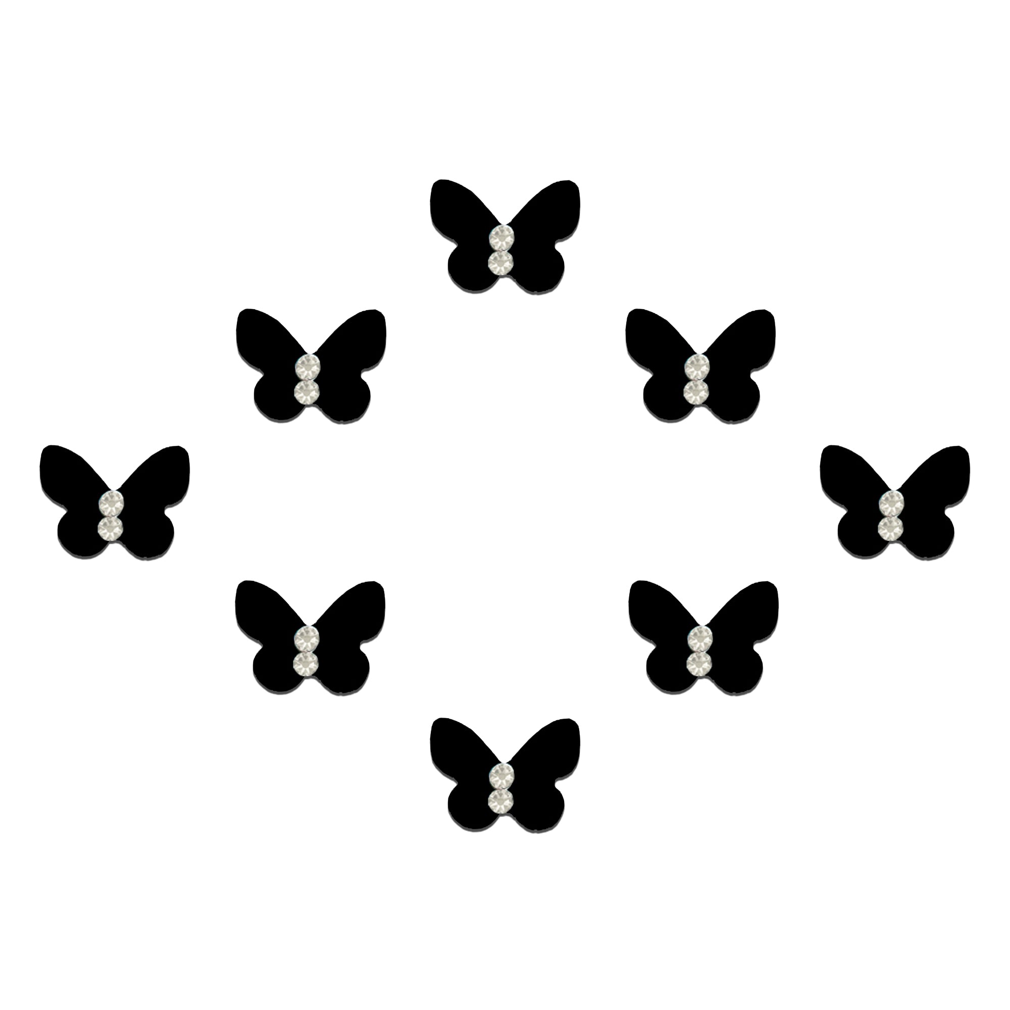 Comet Busters black butterfly-shaped velvet bindis featuring sparkling crystal stone detailing, designed for trendy, festive, party, and ethnic fashion looks for women and girls.