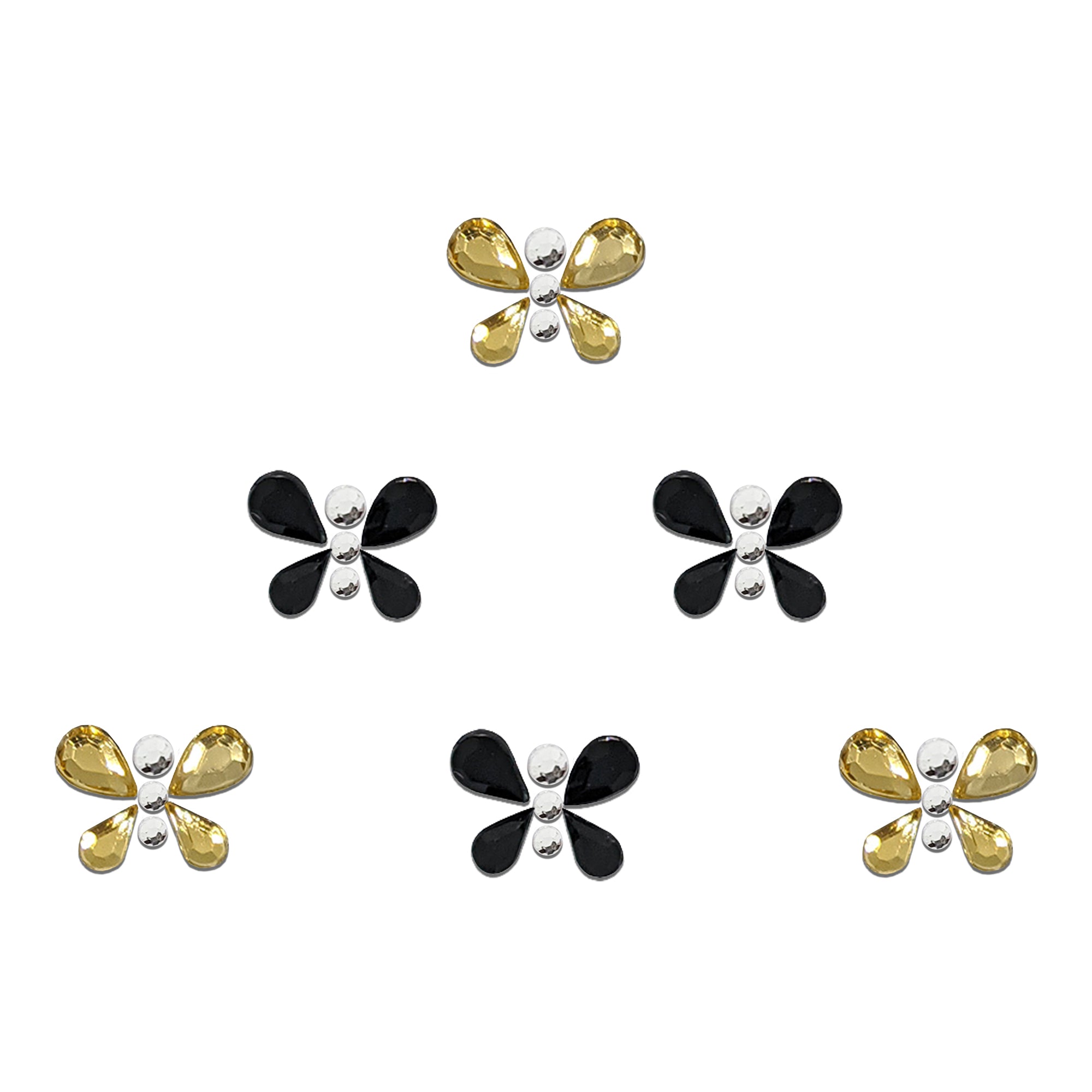 Comet Busters premium butterfly-shaped designer bindis featuring dual-tone gold and Black reflective stones arranged in an elegant butterfly pattern with metallic bead detailing for festive and party wear styling.