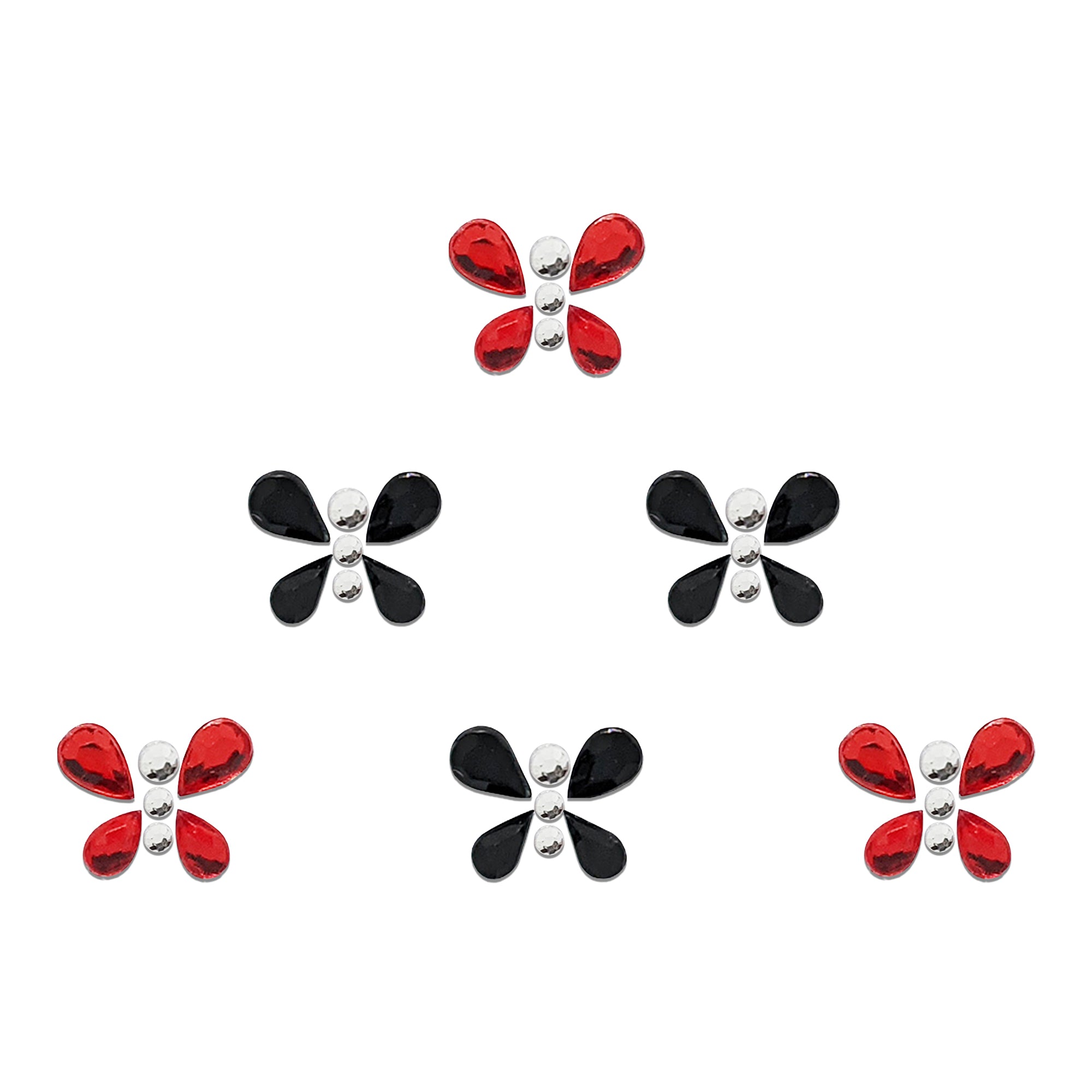 Comet Busters red and black butterfly designer bindi with crystal stone detailing, decorative forehead sticker for women, ideal for weddings, festivals, Navratri, cultural events, dance performances, parties, and traditional Indian outfits.