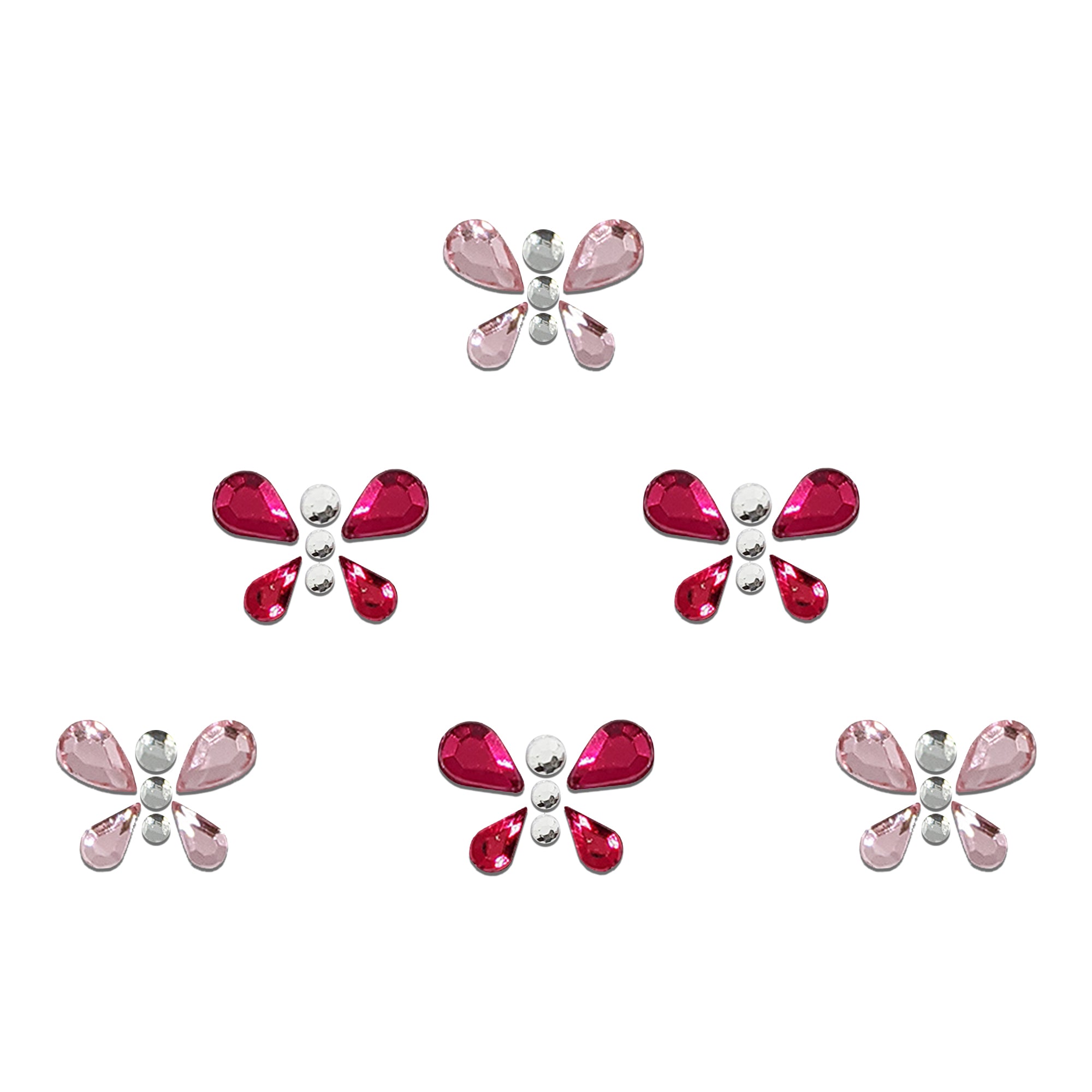 Comet Busters butterfly-shaped designer bindis featuring light pink  stones with silver crystal accents arranged in an elegant butterfly pattern for festive and ethnic styling.