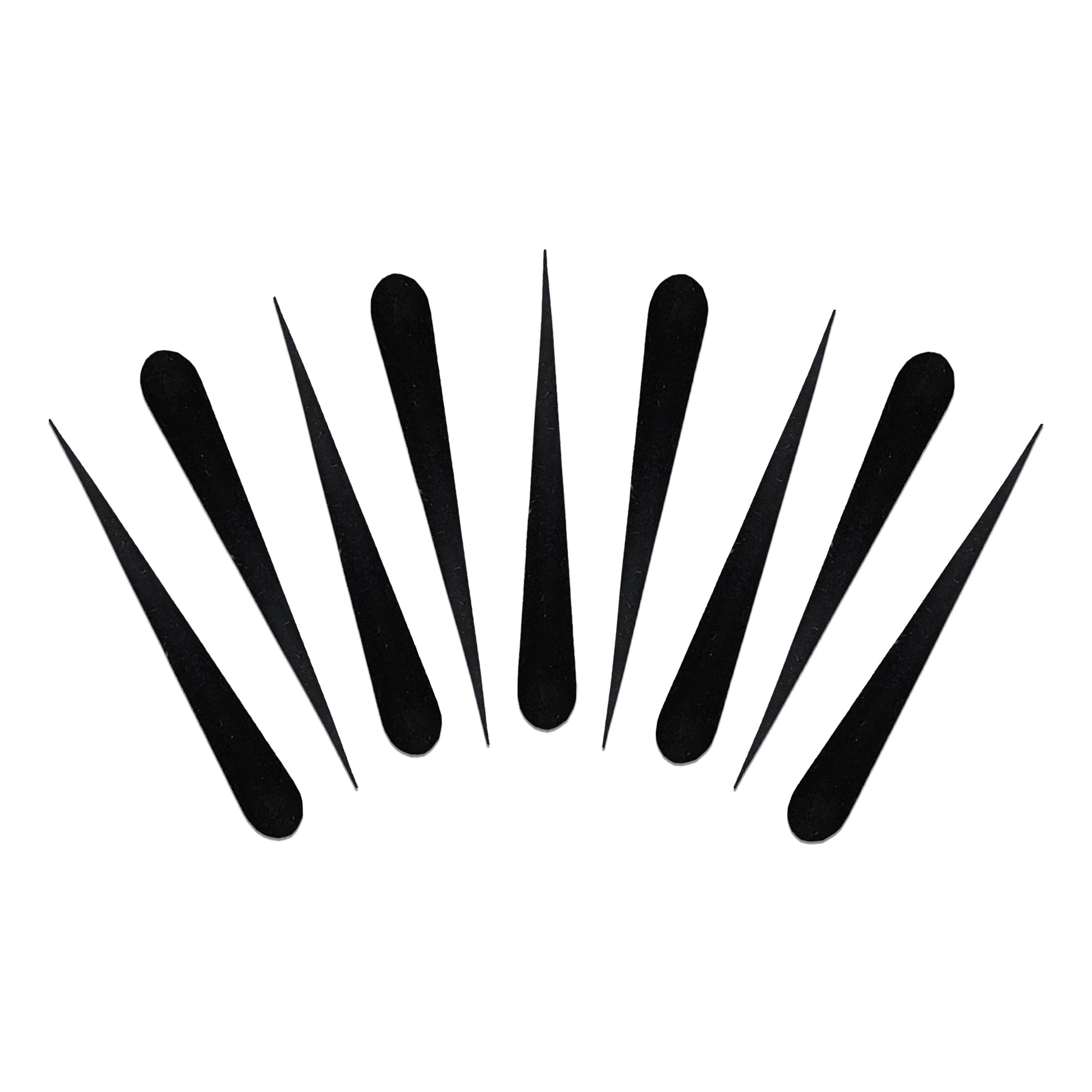 Comet Busters black long drop tilak bindis featuring sleek elongated teardrop shapes in assorted sizes for traditional, devotional, and ethnic forehead styling.