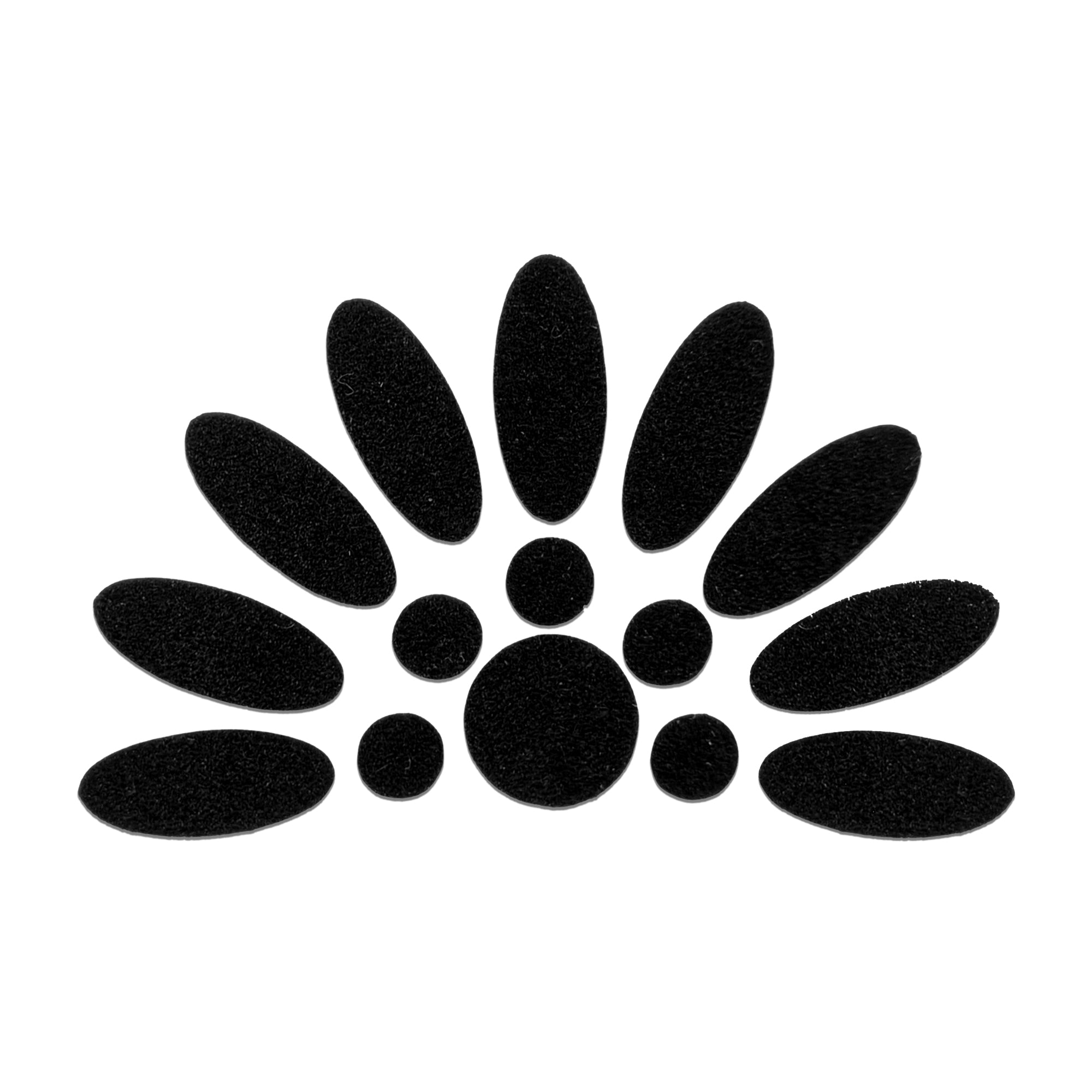 Comet Busters black oval floral bindi set with center round bindi, traditional designer forehead stickers for women, ideal for Kuchipudi, weddings, festivals, temple visits, cultural programs, and traditional Indian attire.