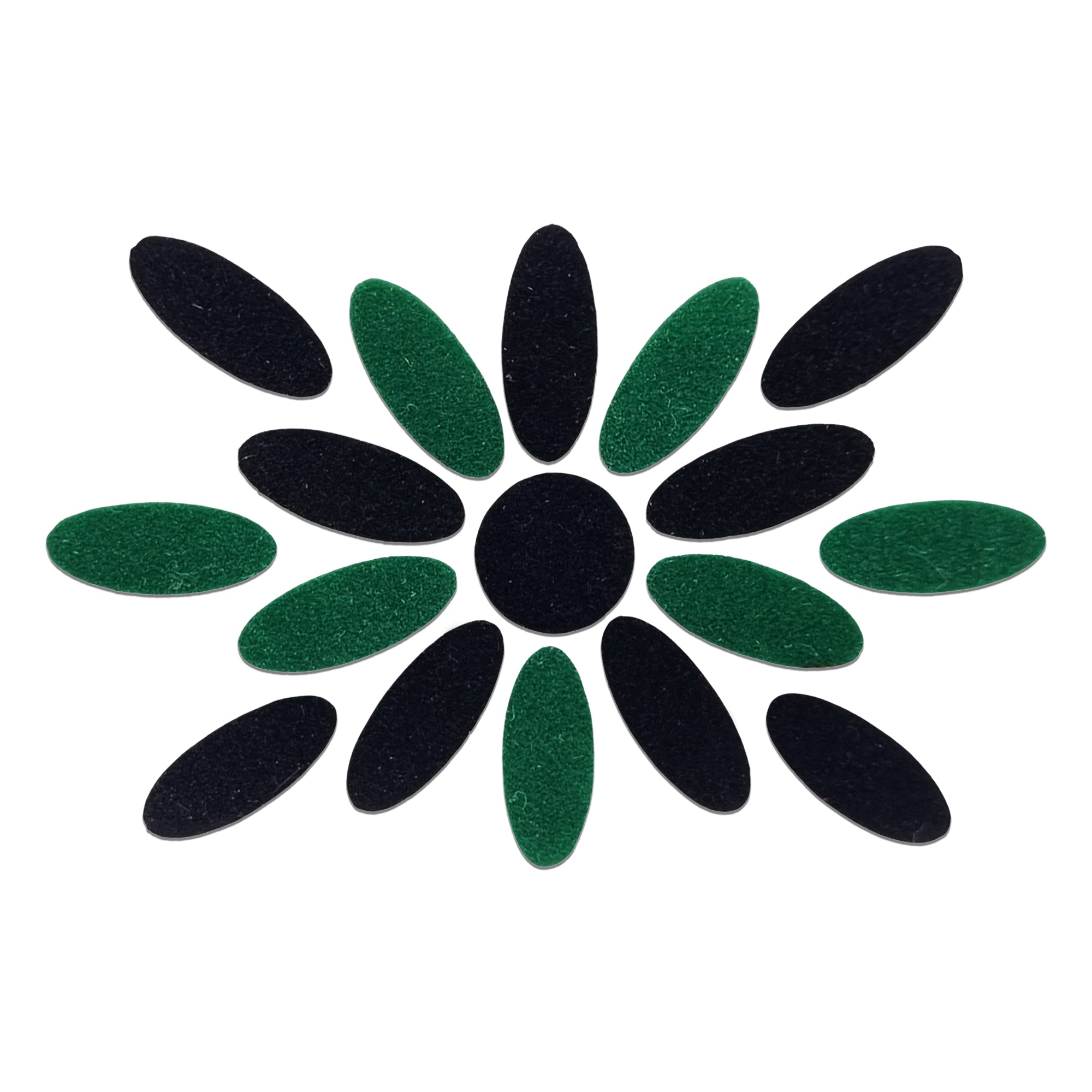 Comet Busters black & Green oval floral bindi set with center round bindi, traditional designer forehead stickers for women, ideal for Bharatanatyam, Kuchipudi, weddings, festivals, temple visits, cultural programs, and traditional Indian attire.