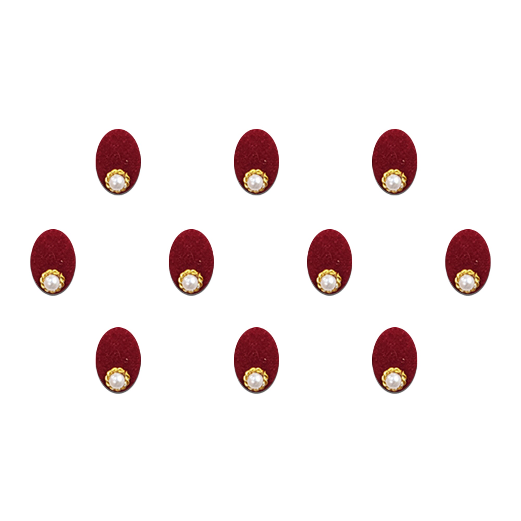 Comet Busters Maroon oval bindi featuring a pearl stone accent with a gold-tone border, designed for elegant ethnic, festive, and traditional wear.