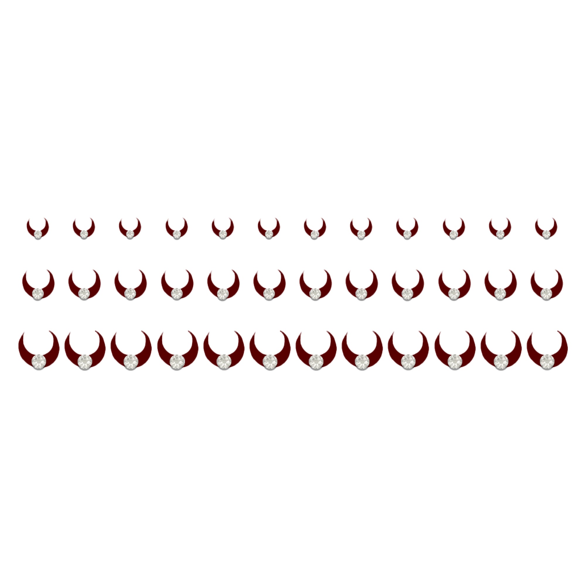 Comet Busters Maroon Crescent Crystal Bindi for Women and Girls, elegant red crescent-shaped bindis featuring a sparkling crystal stone accent, reusable forehead accessories for weddings, festive occasions, ethnic fashion, cultural celebrations and everyday traditional wear.