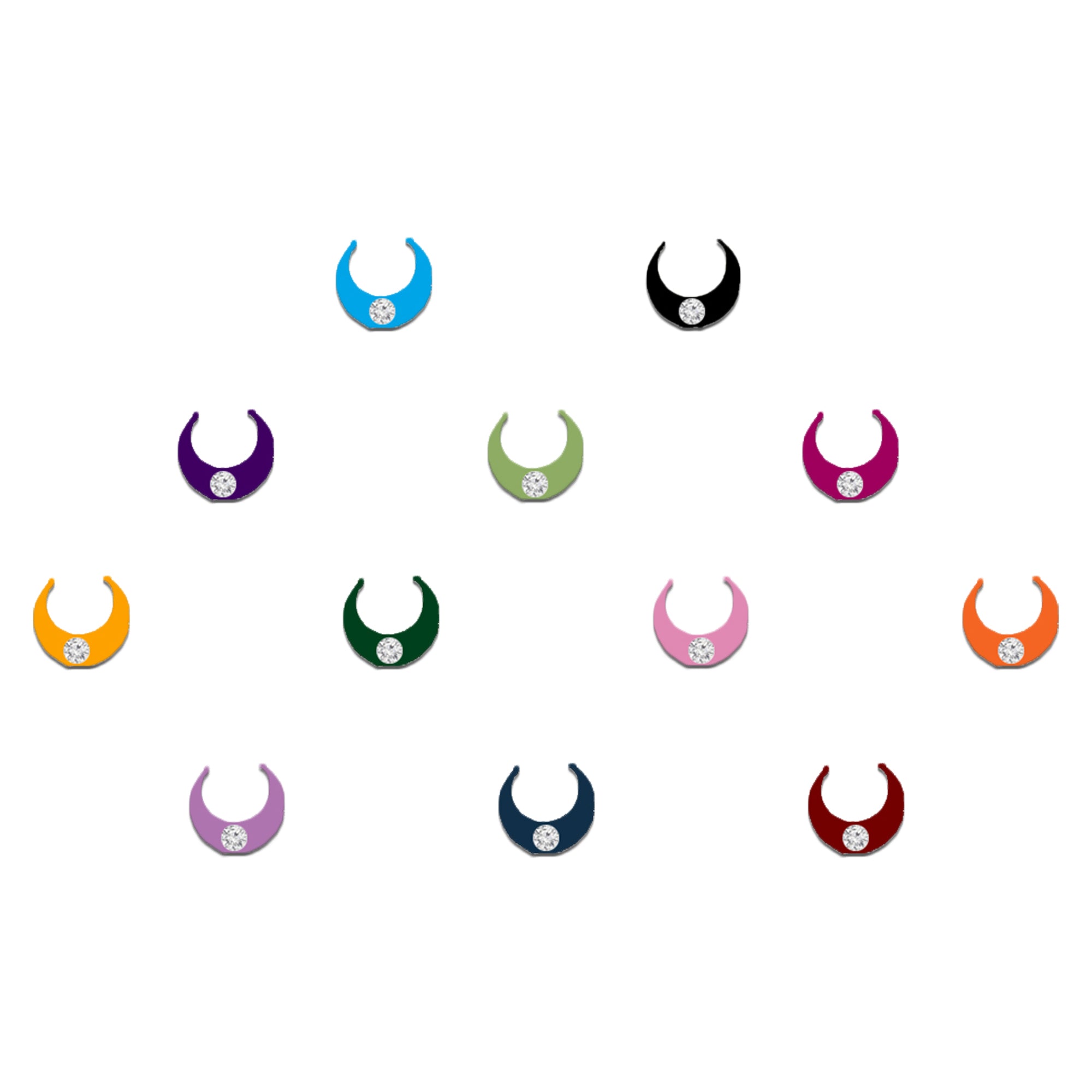 Comet Busters multicolor crescent bindi featuring elegant moon-shaped designs in assorted colors with a sparkling crystal accent, ideal for festive and ethnic wear.