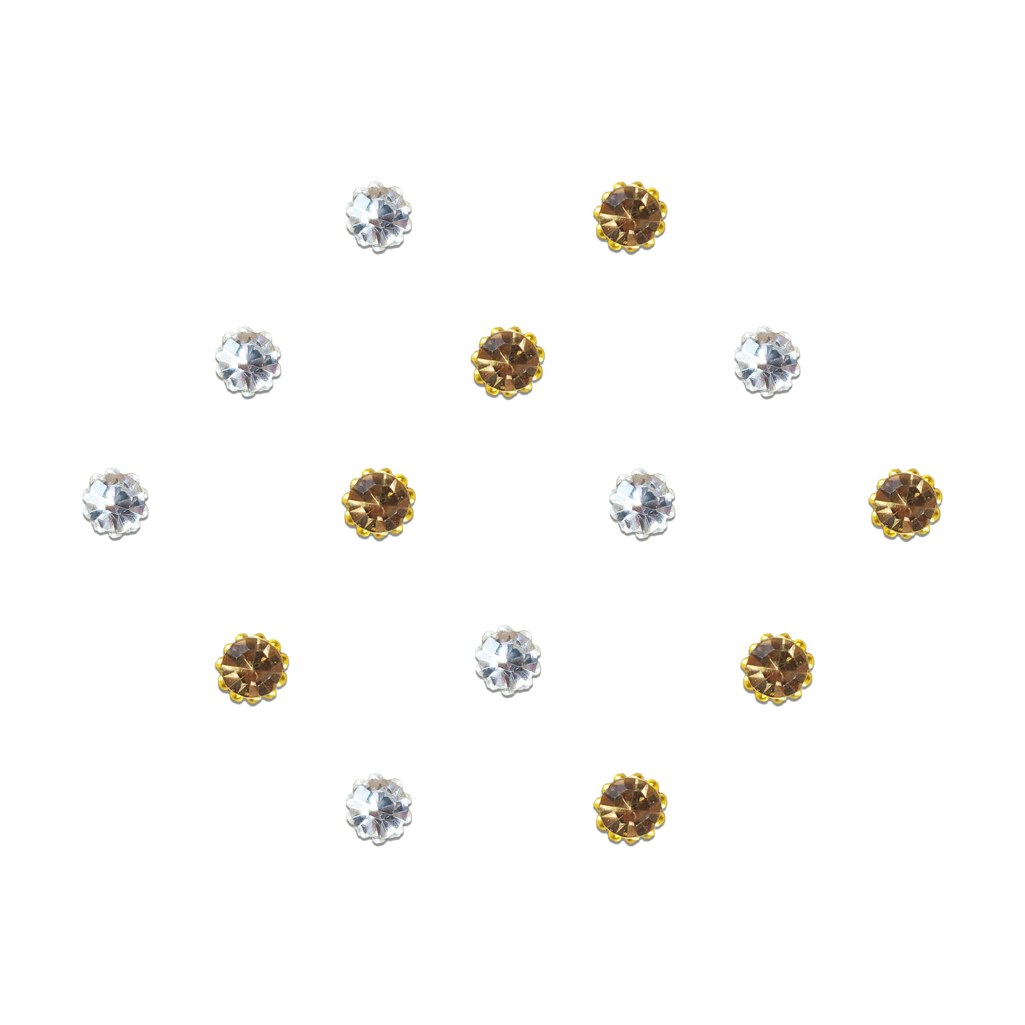 Comet Busters round crystal stone bindis white and gold stones with delicate
