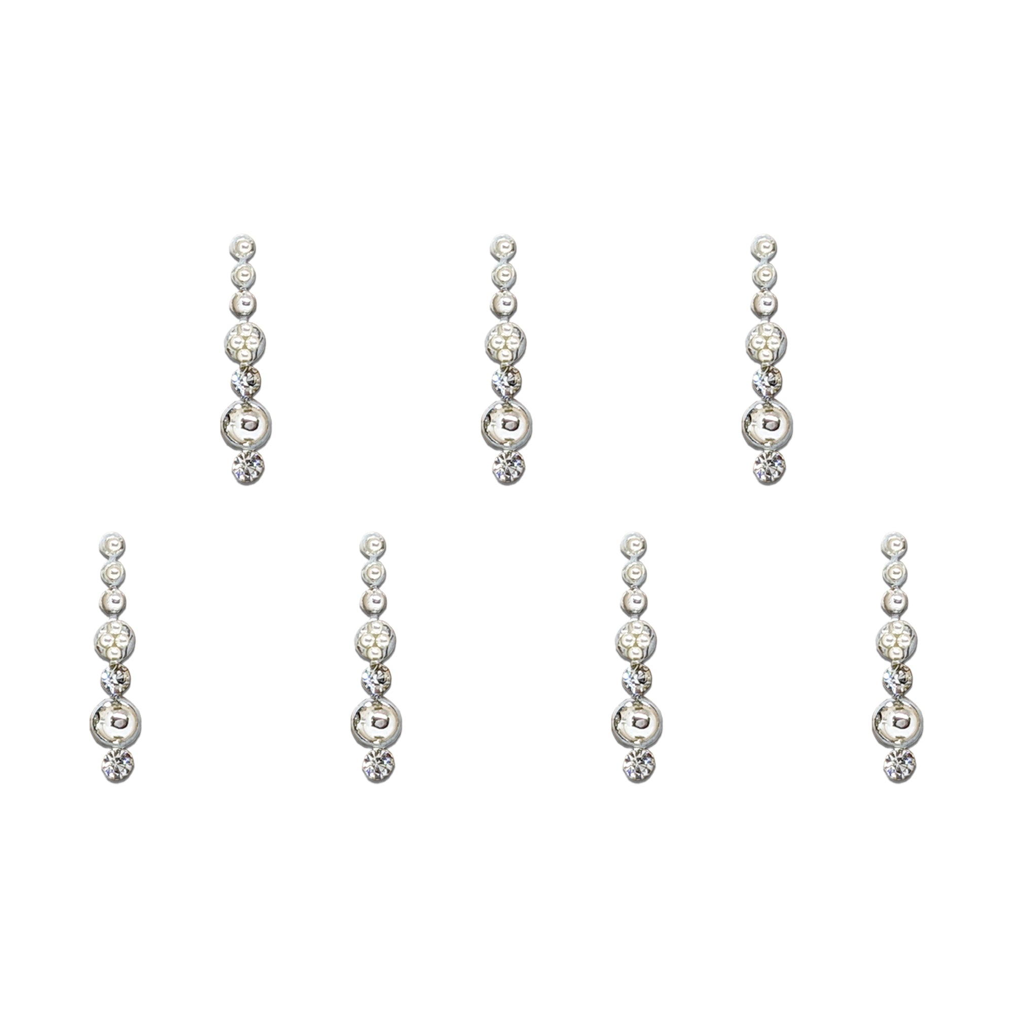 Comet Busters silver crystal designer bindis with elegant vertical bead design