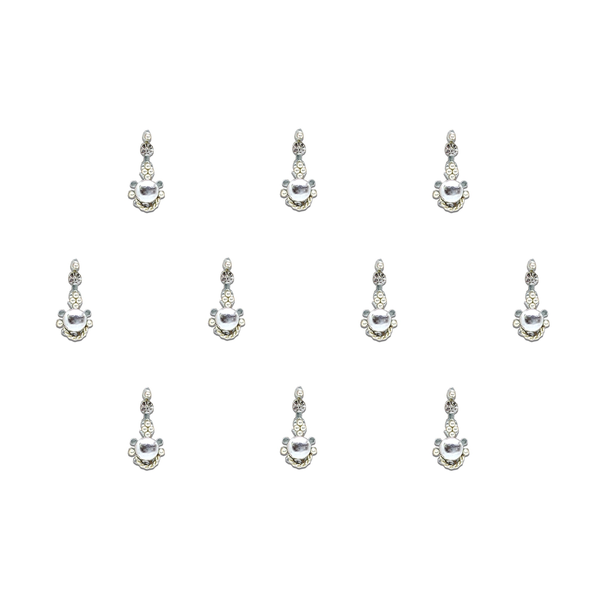 Comet Busters silver floral crystal bindis with elegant stone centerpiece and traditional design.