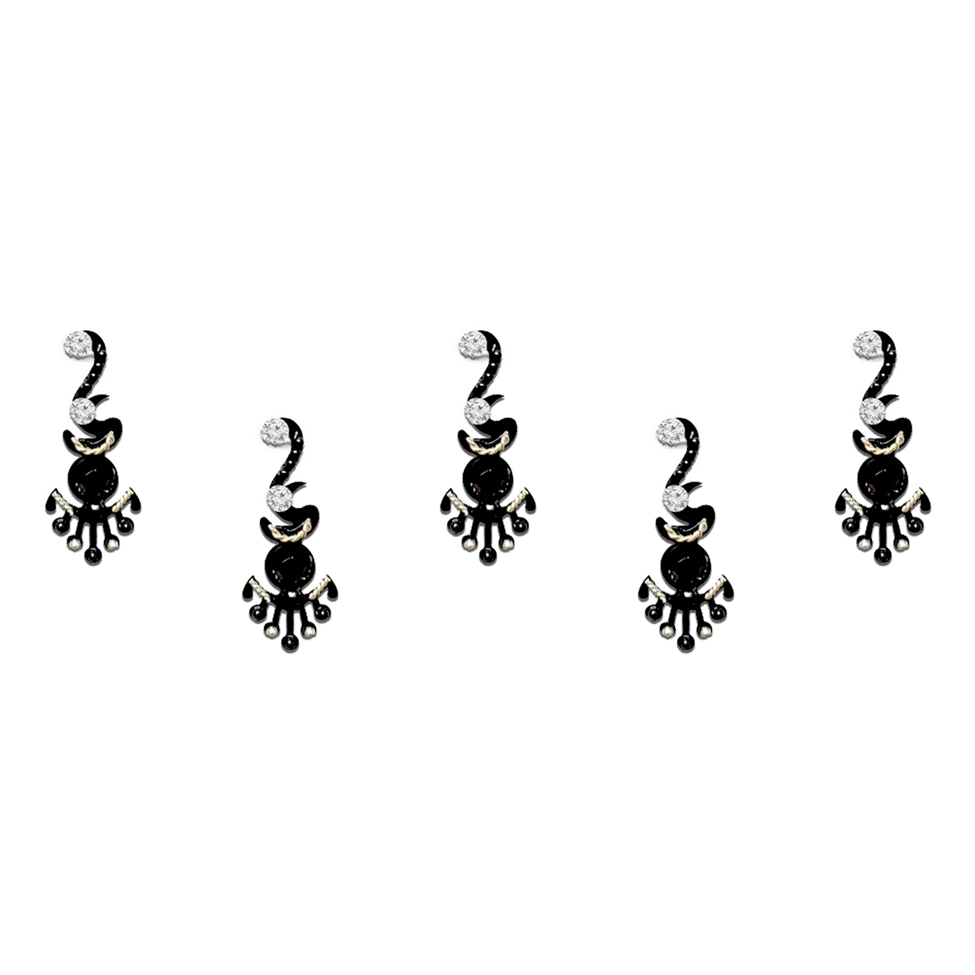 Comet Busters Crystal Peacock Drop Designer Bindi for Women and Girls, elegant black ornamental bindi featuring sparkling white stones, curved peacock-inspired detailing and decorative drop accents, reusable forehead accessory for weddings, festivals, parties and traditional ethnic wear.
