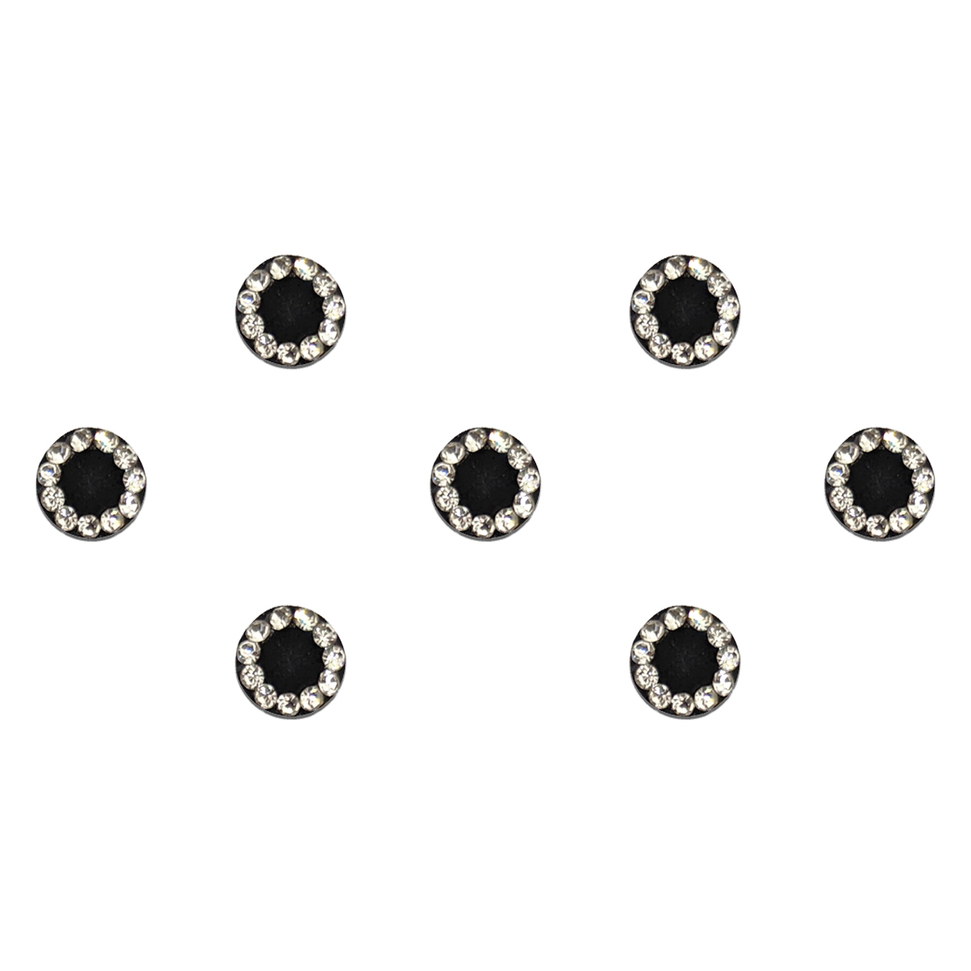 Comet Busters black round designer bindis featuring sparkling crystal stone ring border with elegant circular center design for festive, party, and traditional ethnic wear.