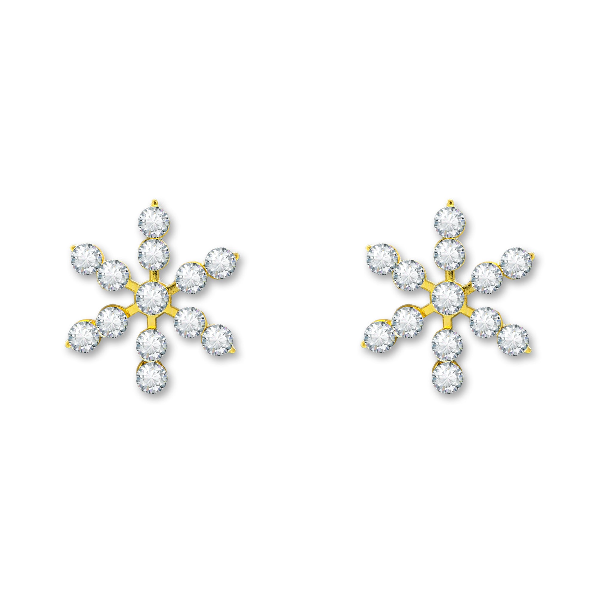Comet Busters Crystal Snowflake Designer Ear Stud with Clear Rhinestones and Golden Finish for Women and Girls