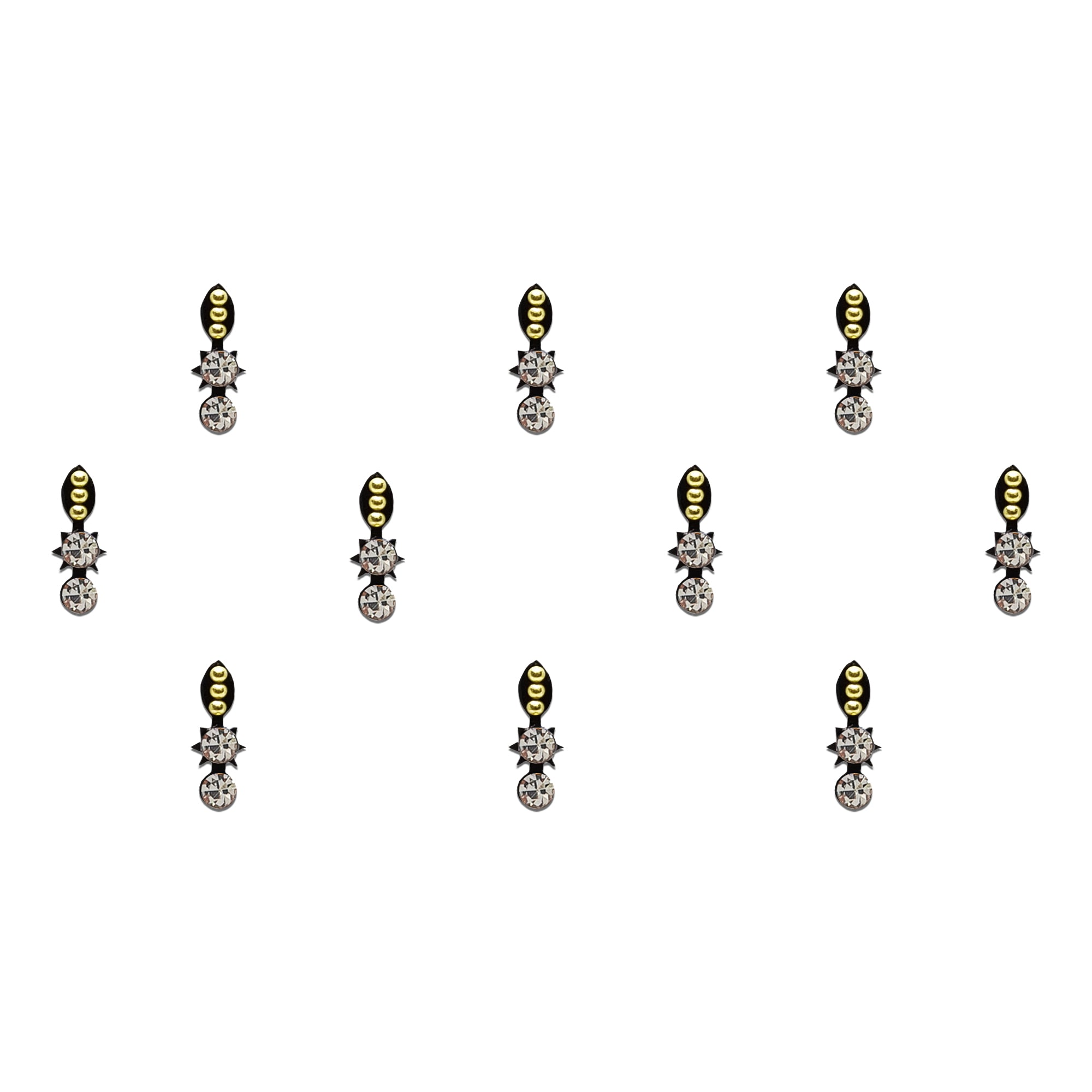 Comet Busters black crystal star drop bindi with gold bead detailing and dangling stone, designer forehead sticker for women, ideal for weddings, festivals, Navratri, cultural events, parties, and traditional Indian outfits.