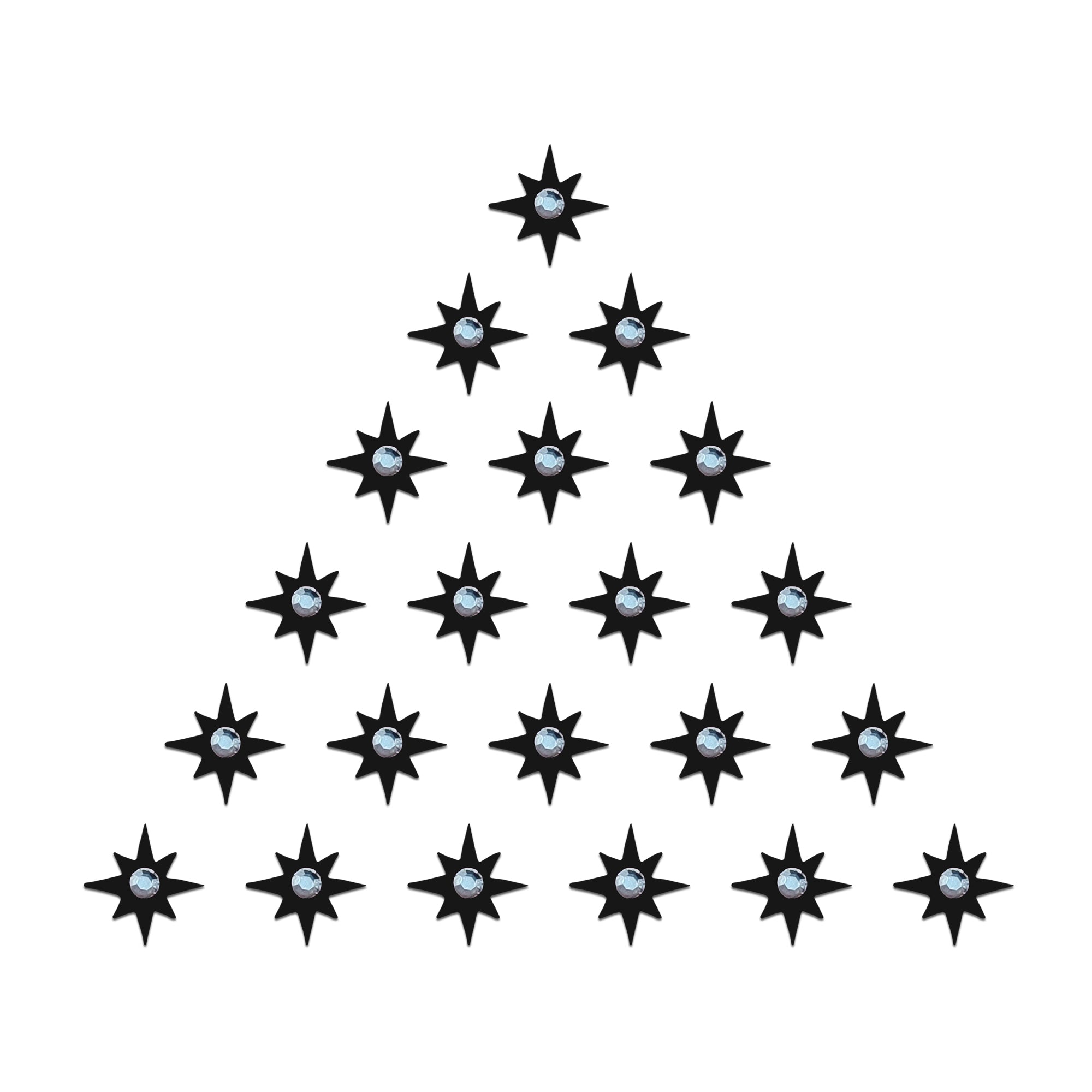 Black eight-point star designer bindi with sparkling crystal stone center, elegant stick-on forehead accessory for festive, party, and ethnic wear.