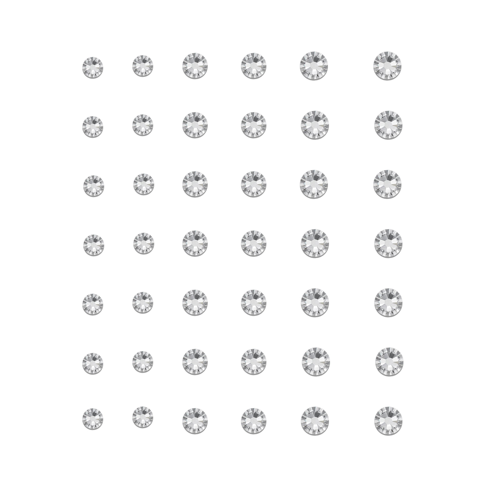 Comet Busters round clear crystal stone bindis in multiple sizes featuring sparkling rhinestone finish, designed for elegant festive, bridal, and traditional ethnic wear.