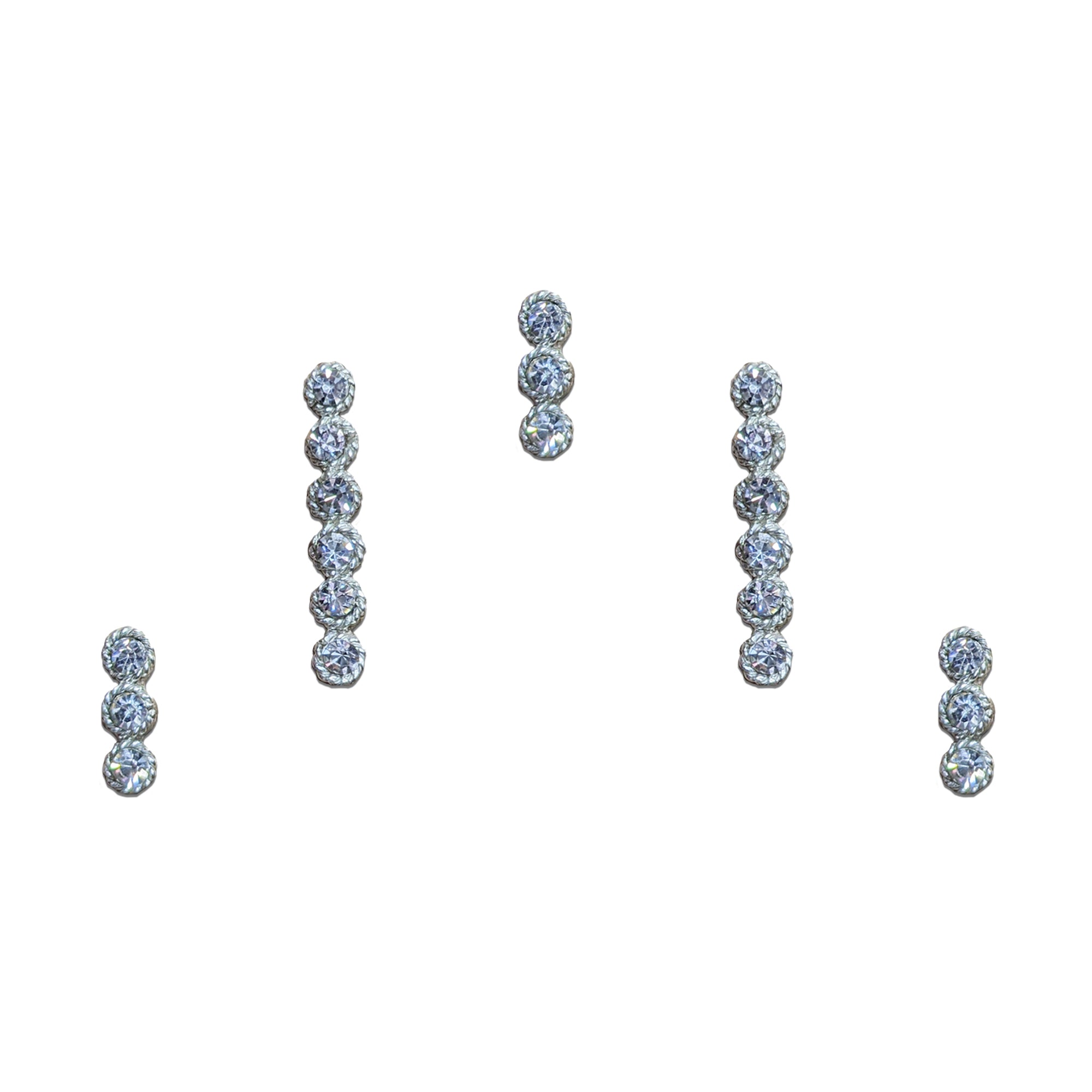 Comet Busters crystal stone line bindis featuring sparkling clear stones in elegant Silver -toned settings for festive and bridal wear.