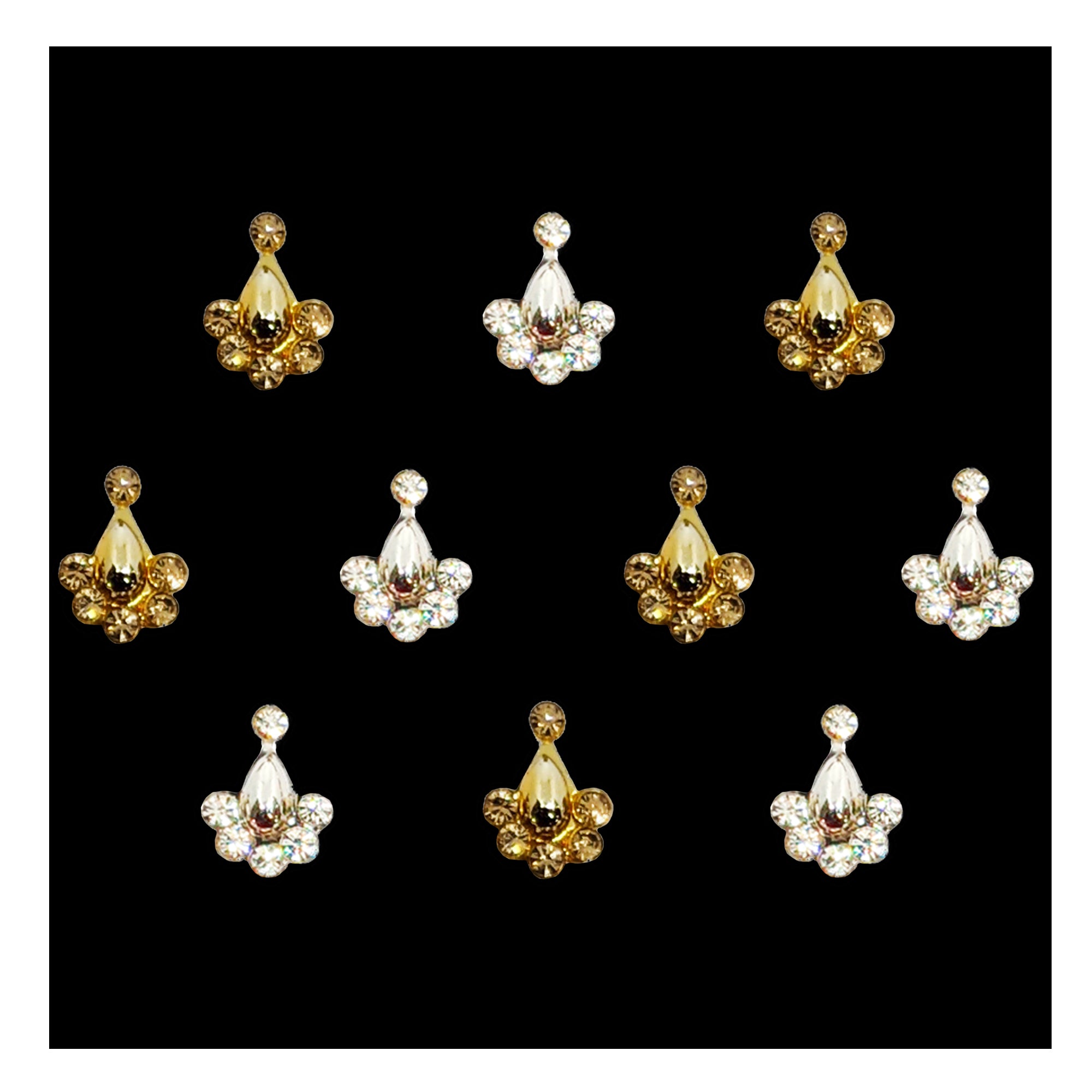 Comet Busters gold and silver designer bindis with crystal stones