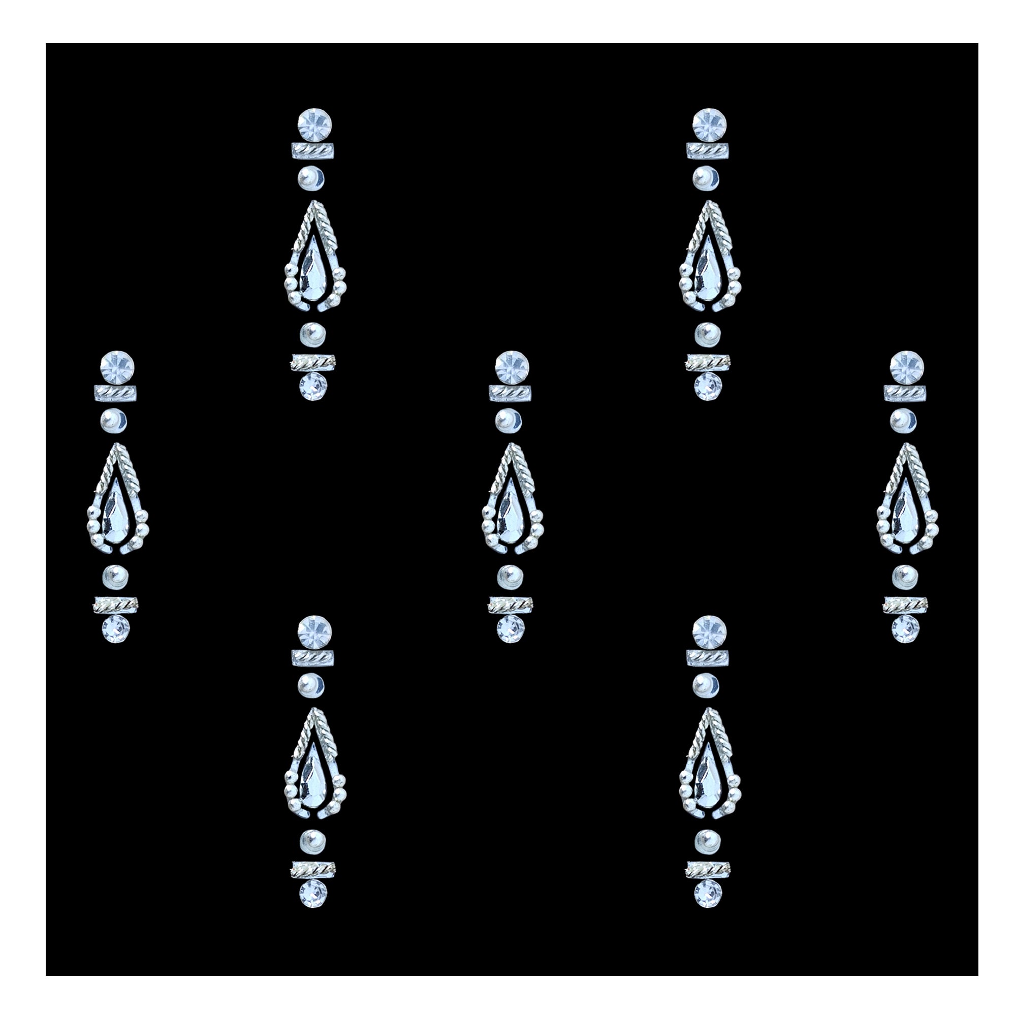 Comet Busters Crystal Teardrop Designer Stone Bindi featuring elegant teardrop-shaped crystal bindis accented with rhinestones and metallic detailing. These self-adhesive designer bindis are perfect for women and girls, adding a touch of sparkle and sophistication to sarees, lehengas, salwar suits, and festive outfits.