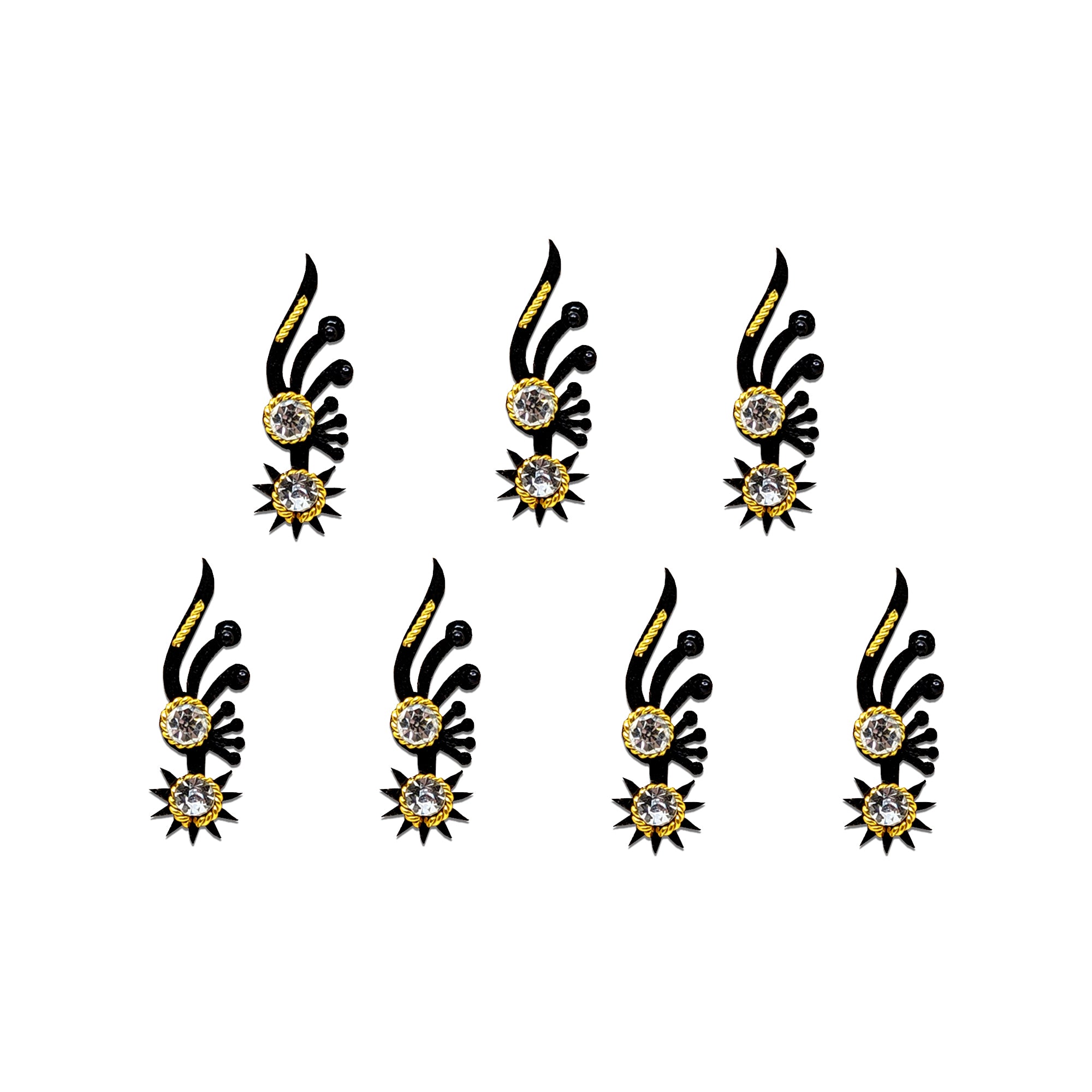 Comet Busters black swirl crystal bindis with sparkling stones and elegant curved design