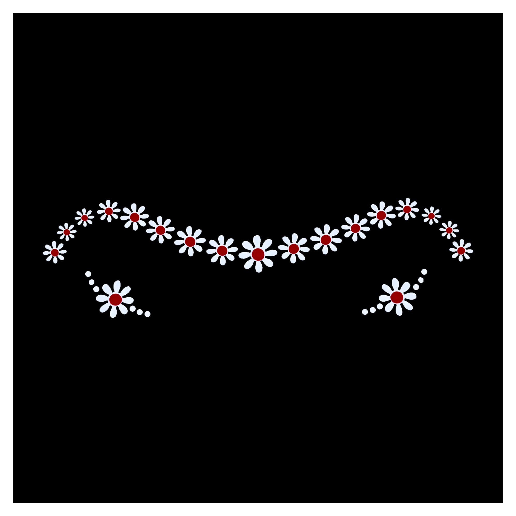 Comet Busters floral forehead bindi featuring a graceful chain of white daisy flowers with red centers arranged in an elegant curved vine pattern. Self-adhesive decorative bindi ideal for weddings, festivals, dance performances, bridal looks, and traditional Indian celebrations.