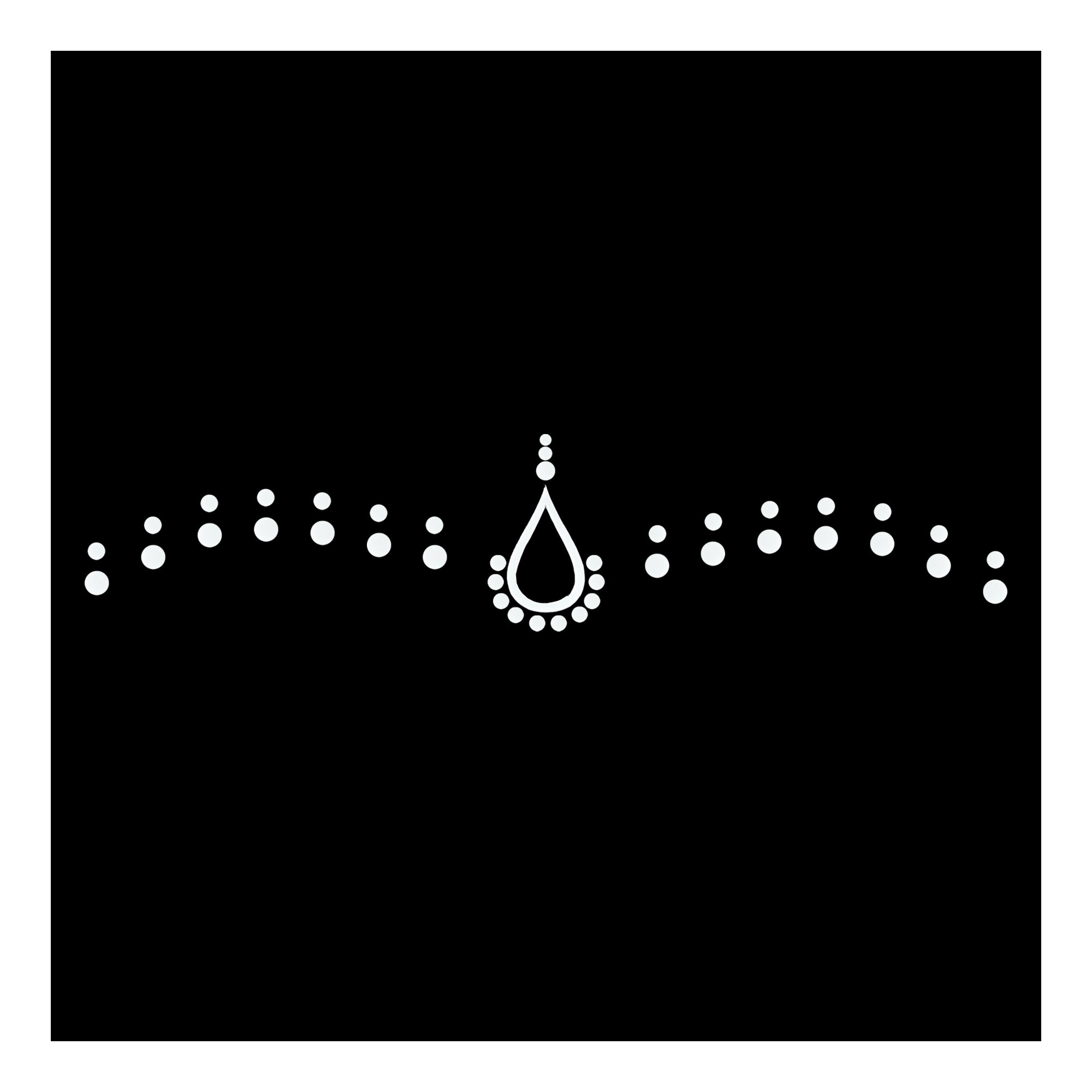 Comet Busters minimal crescent bridal forehead bindi featuring elegant white dotted curves with a central ornamental motif and crescent accents. Stylish peel-and-stick