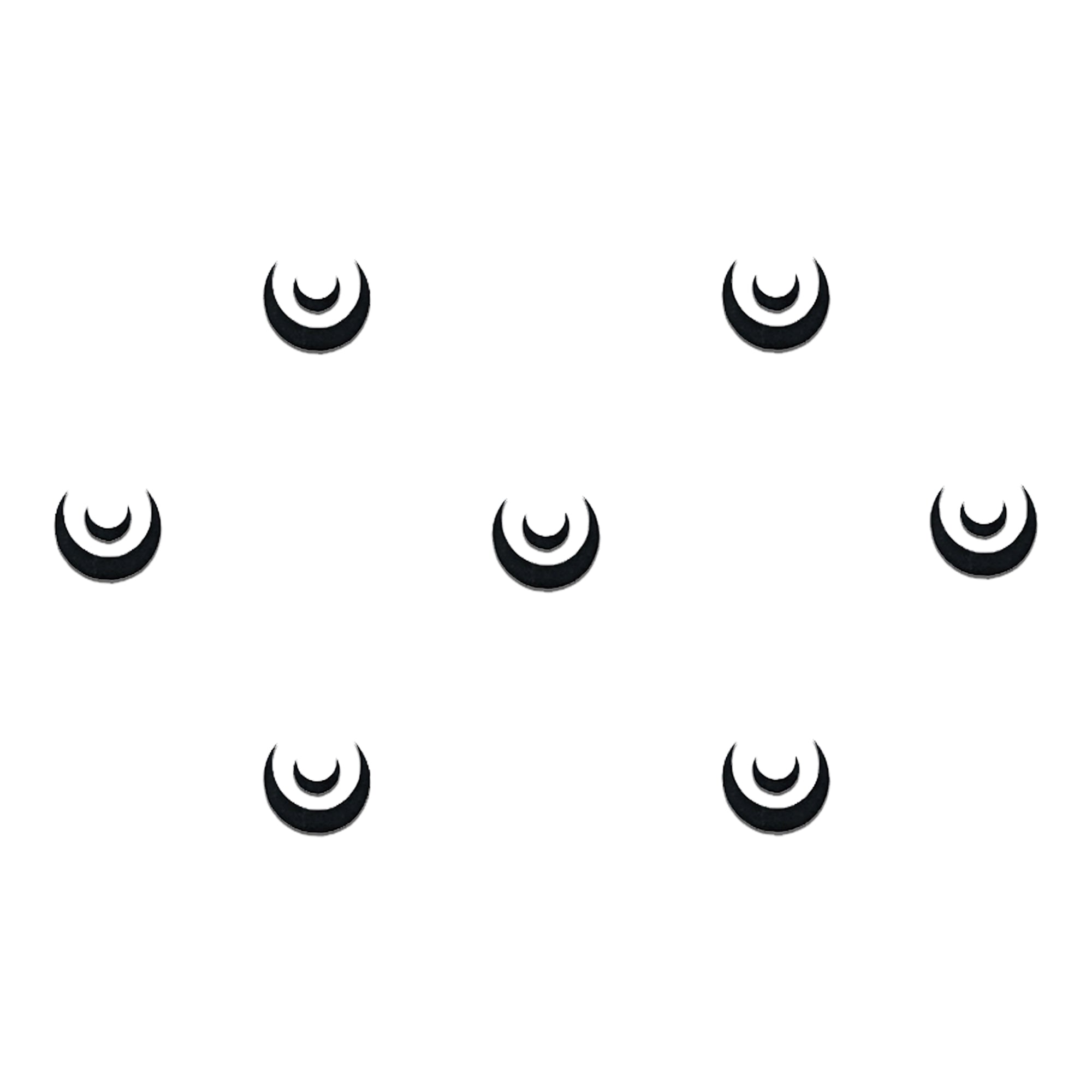 Comet Busters Double Crescent Moon Designer Black Bindi featuring a minimalist layered crescent moon design with an inner crescent accent. Reusable designer black bindi for women and girls, perfect for festive occasions, spiritual styling, cultural events, ethnic wear, contemporary fusion fashion, and everyday elegant looks.