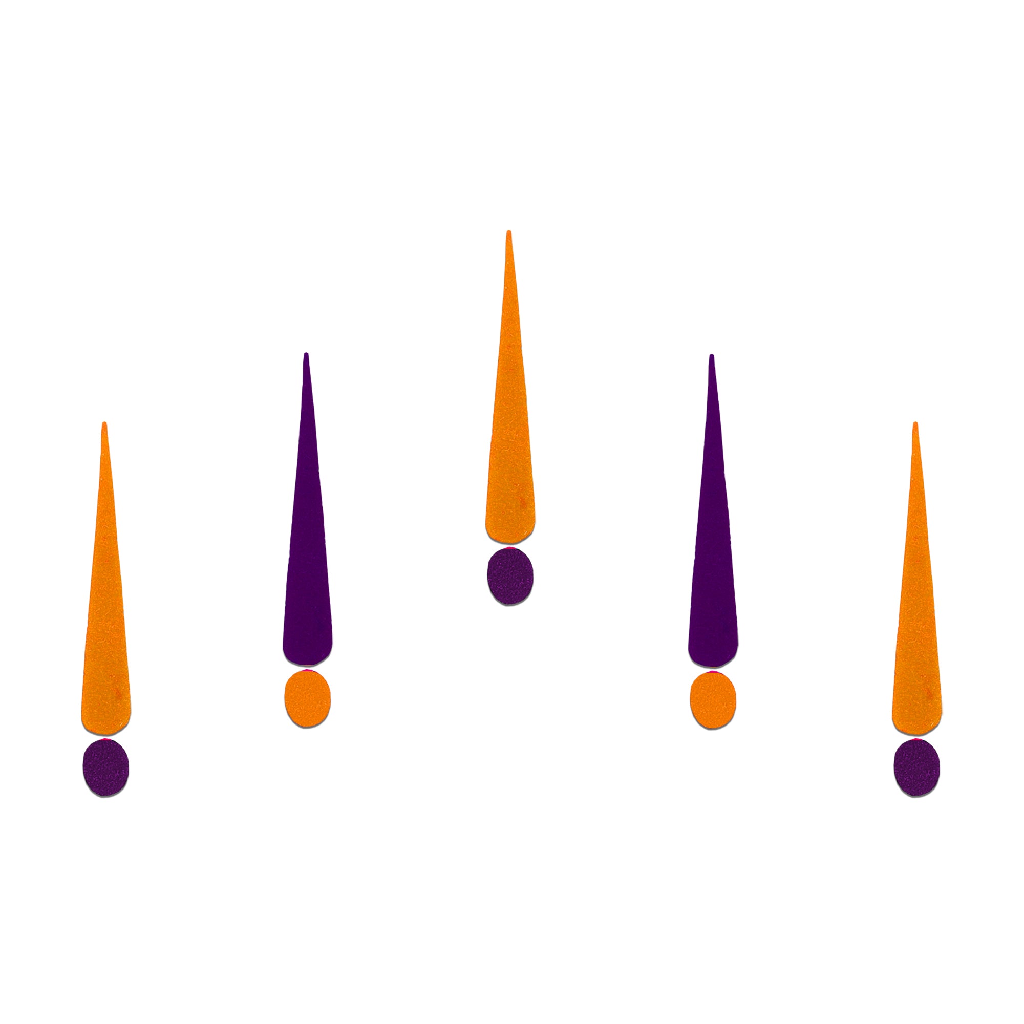 Comet Busters Dual Tone Tilak Velvet Bindi featuring a long saffron-orange velvet tilak paired with a contrasting purple round velvet dot, self-adhesive traditional designer bindi for women and girls, perfect for festivals, Navratri, religious ceremonies, temple visits, cultural events, and elegant ethnic or fusion styling.
