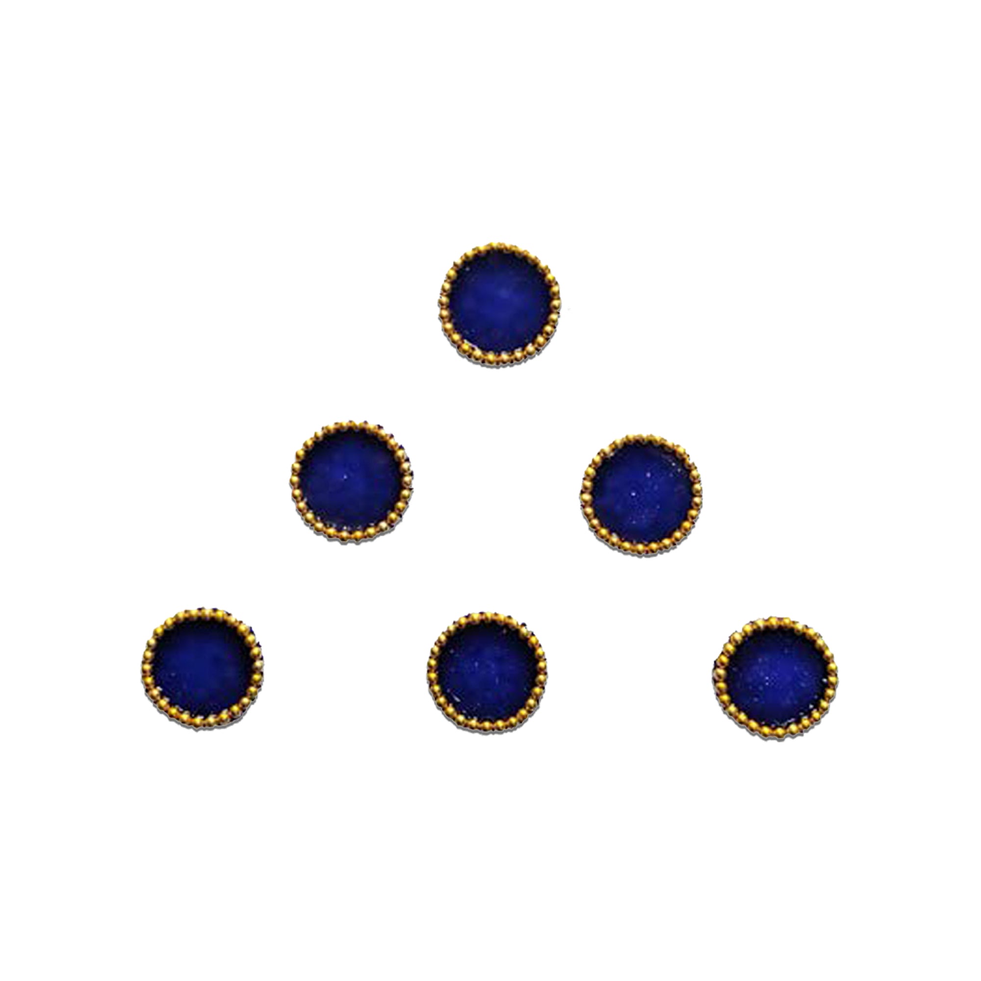 Comet Busters classic Blue round velvet bindi featuring a premium golden beaded border. Self-adhesive traditional designer bindi for women and girls, ideal for weddings, festivals, temple visits, Bharatanatyam, Kathak, bridal wear, ethnic outfits and daily traditional styling.
