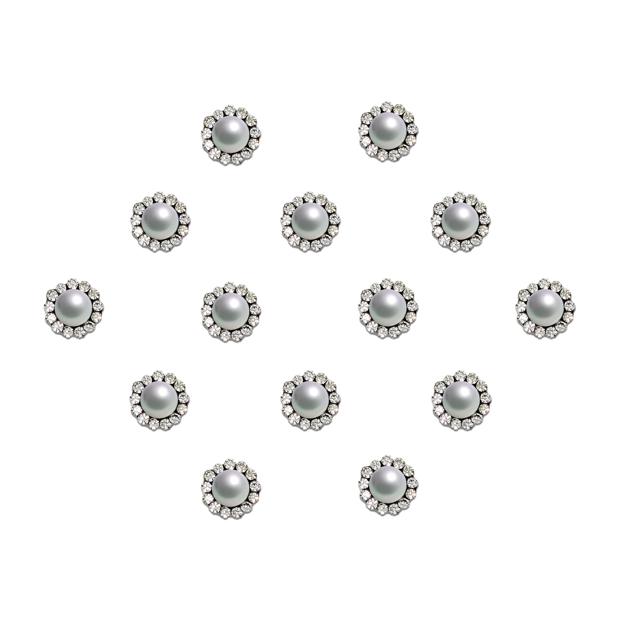 Comet Busters Pearl Halo Stone Bindi featuring an 8mm white pearl center surrounded by sparkling crystal stones in a round floral pattern. Premium self-adhesive designer bindis ideal for bridal wear, festive occasions, parties, weddings, and traditional ethnic looks.