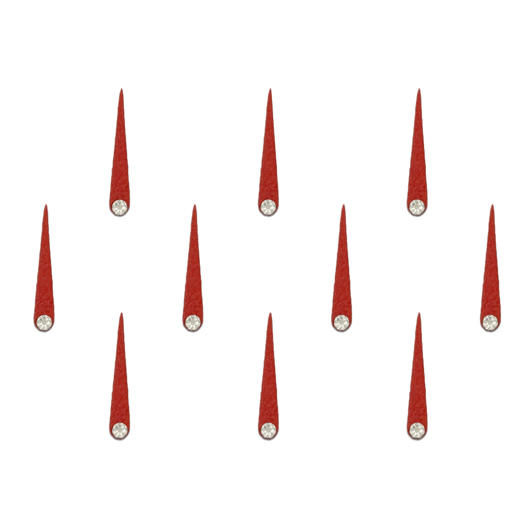 Comet Busters Red long teardrop designer bindi with sparkling crystal stone accent for women.