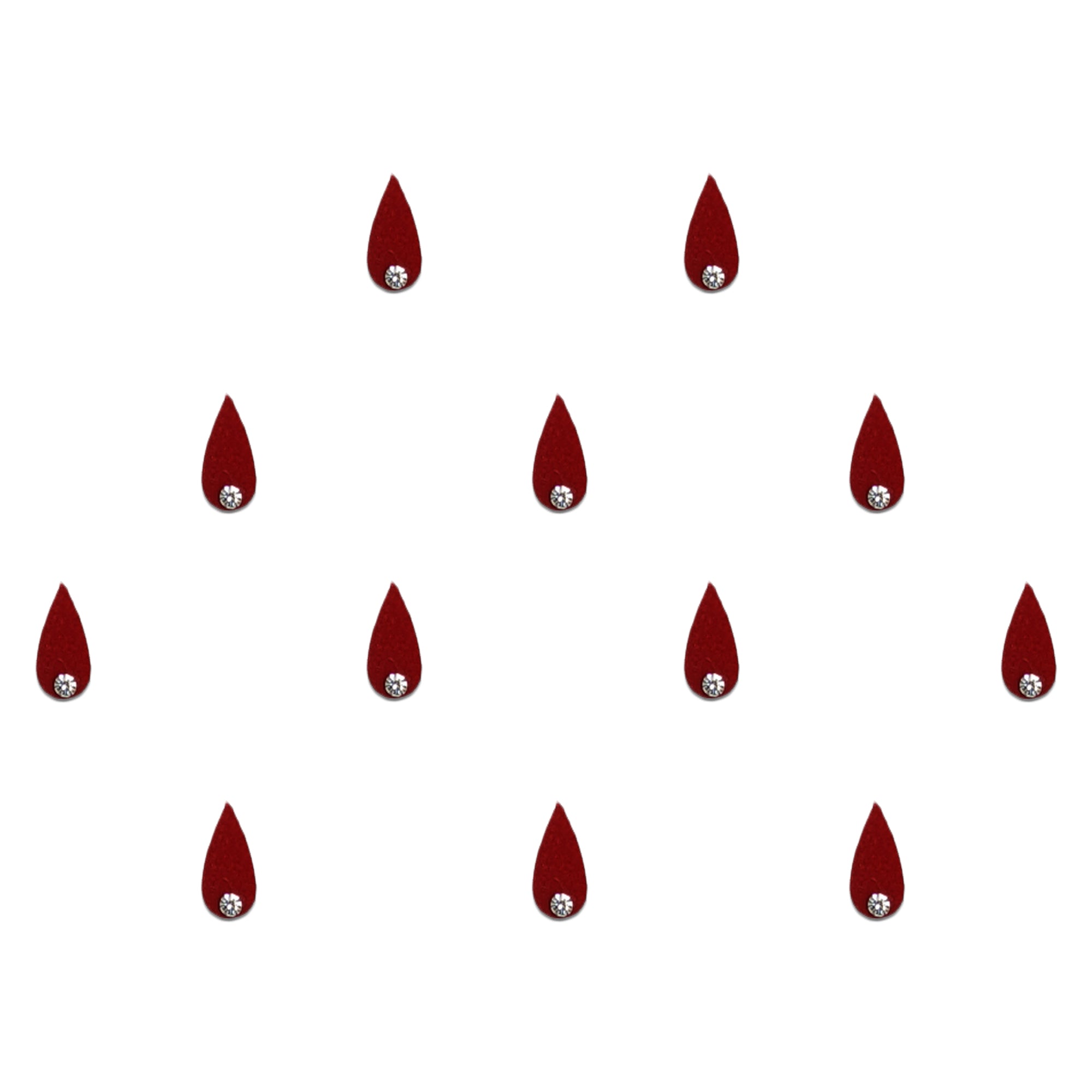 Comet Busters maroon teardrop bindi with sparkling crystal stone accent for women.