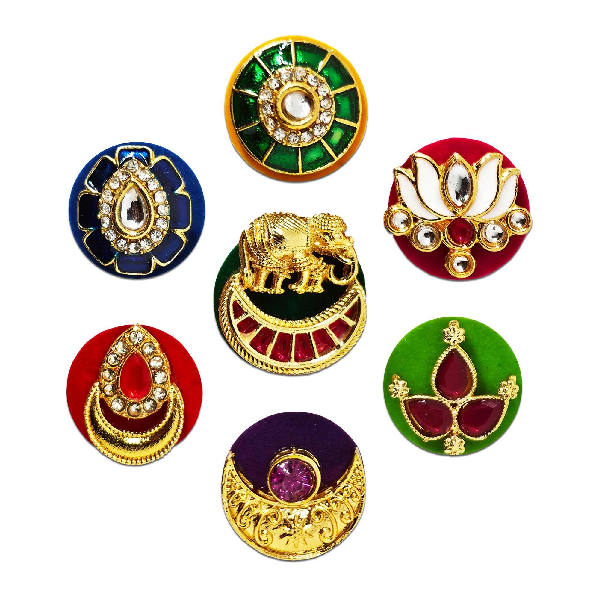 Indira by Comet Busters® Premium Temple Elephant & Lotus Designer Bindi Collection | Kundan, Crescent, Floral & Traditional Velvet Bindis for Women & Girls