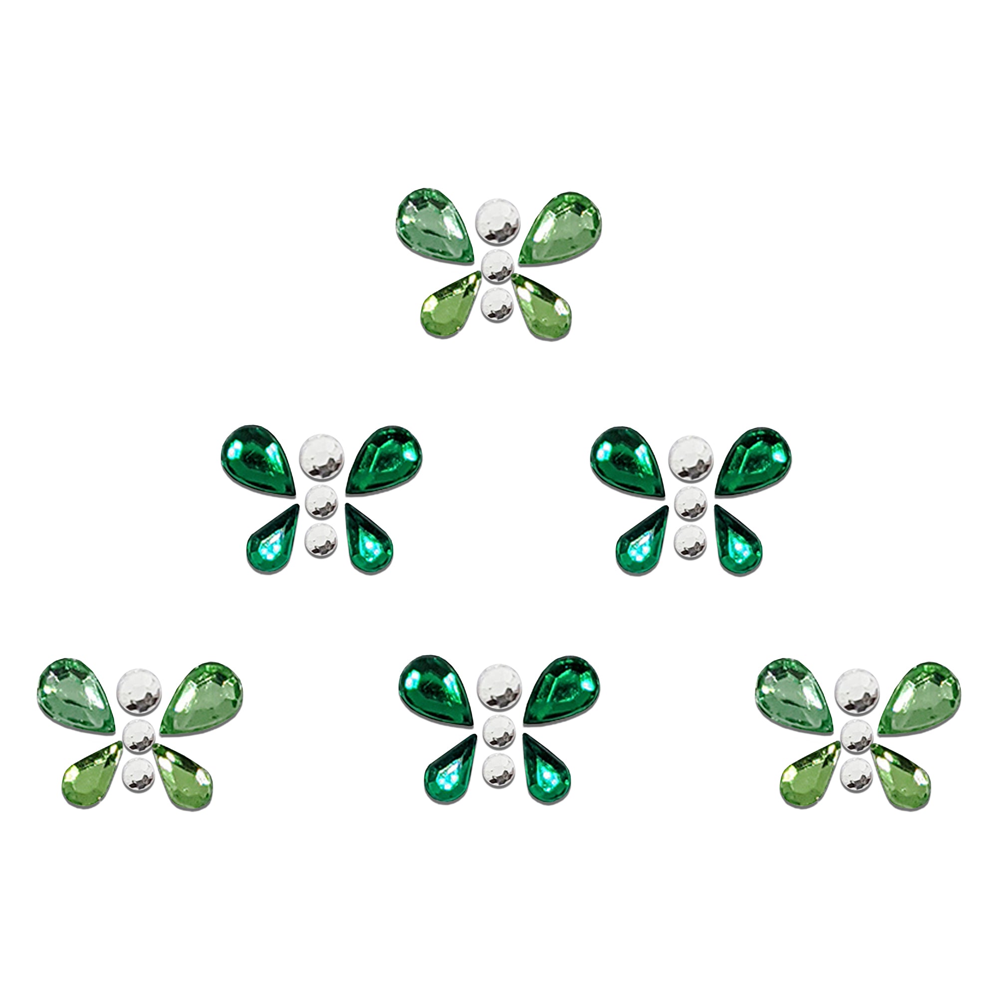 Comet Busters green butterfly designer bindi with crystal stone detailing, decorative forehead sticker for women, featuring emerald green and light green wing motifs, perfect for weddings, Navratri, Diwali, cultural events, dance performances, festive celebrations, and ethnic outfits.