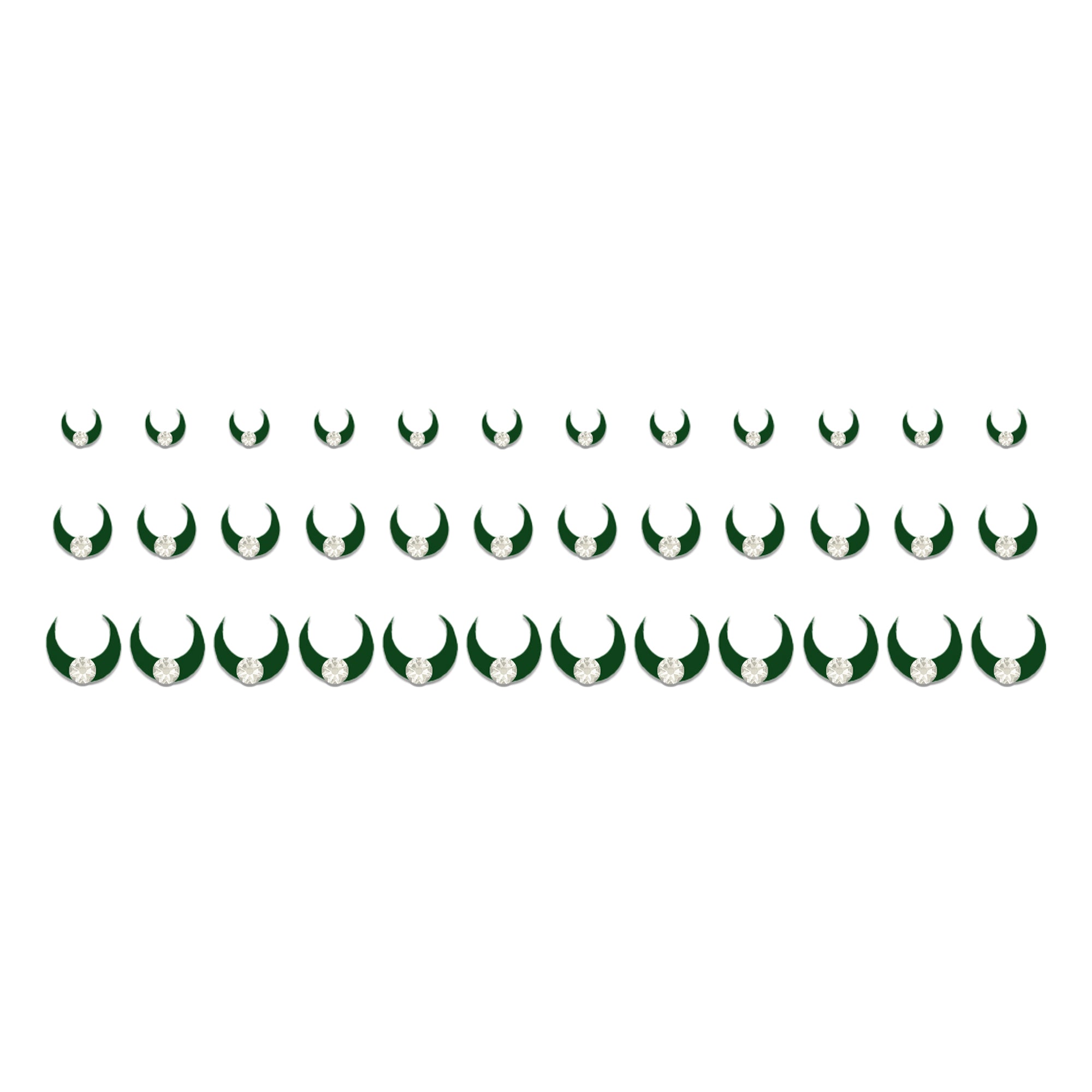 Comet Busters Emerald Crescent Crystal Bindi for Women and Girls, elegant green crescent-shaped bindis featuring a sparkling crystal stone accent, reusable forehead accessories for festive occasions, ethnic fashion, cultural celebrations and everyday traditional wear.