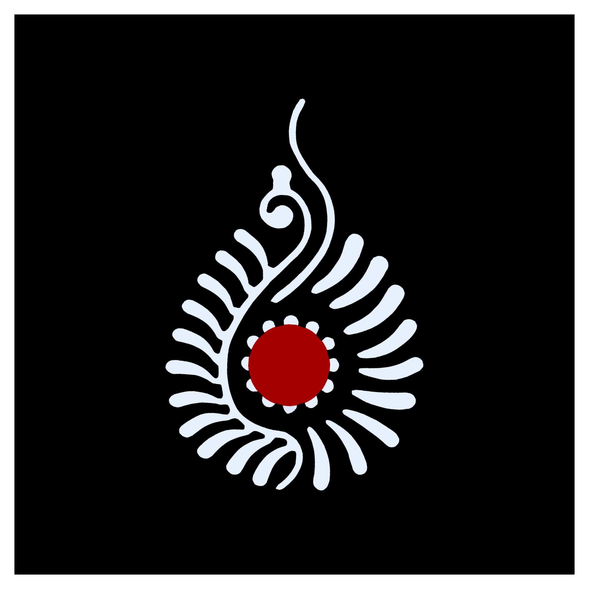 Comet Busters designer paisley drop bindi featuring intricate white ornamental detailing surrounding a bold red center, elegant forehead bindi for festive, ethnic, and traditional wear