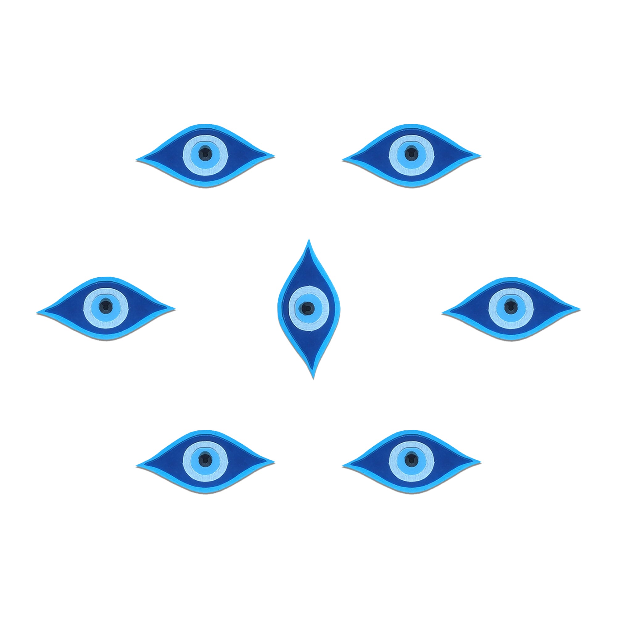 Comet Busters evil eye bindis featuring bold blue nazar eye motifs designed for spiritual protection, fusion fashion, festive styling, and trendy ethnic looks. Stylish peel-and-stick designer bindis inspired by traditional evil eye symbols.