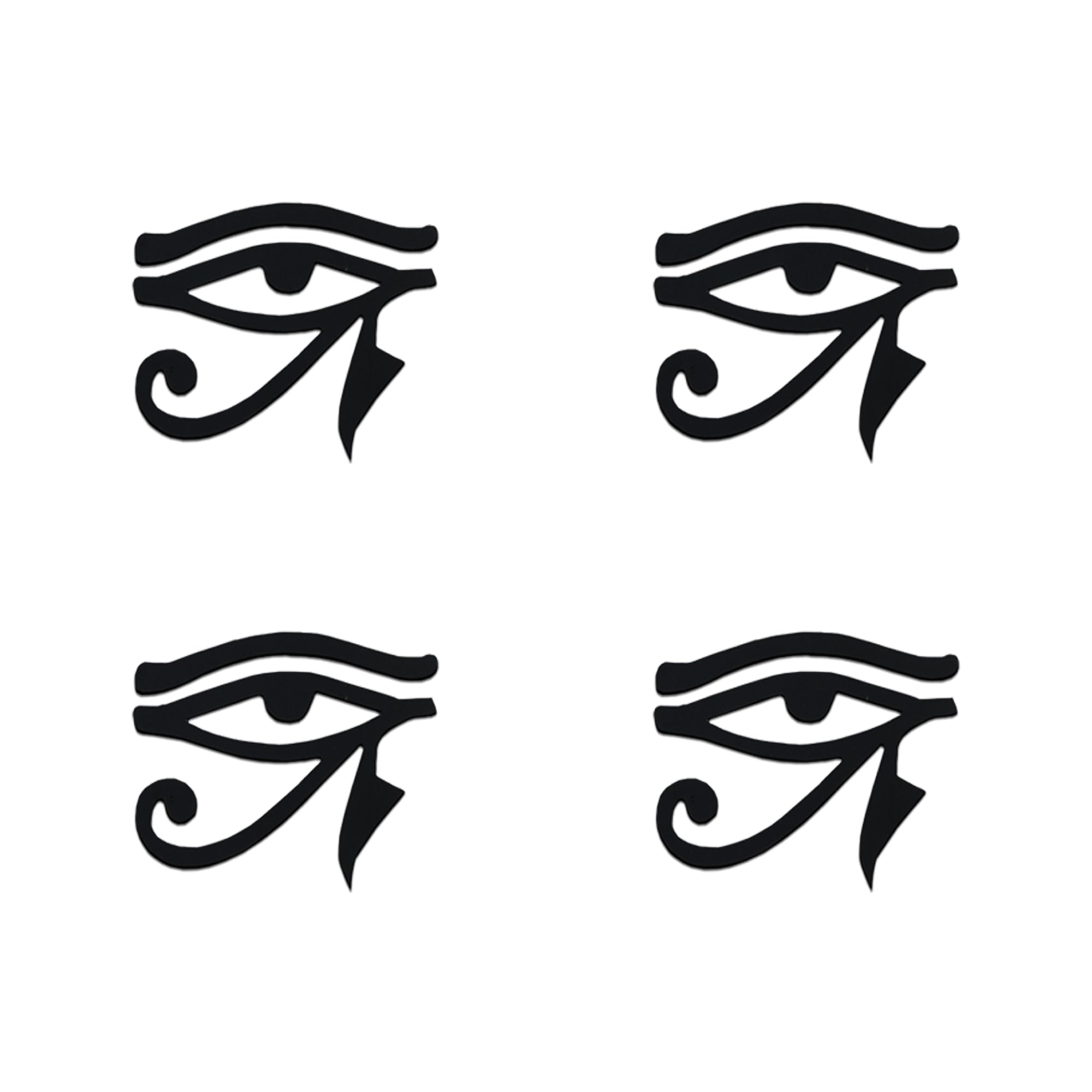 Comet Busters Eye of Horus bindis featuring bold black ancient Egyptian eye symbols for spiritual protection, mystical fashion styling, fusion ethnic wear, festival looks, and statement forehead art. Peel-and-stick designer bindis with a modern symbolic aesthetic.