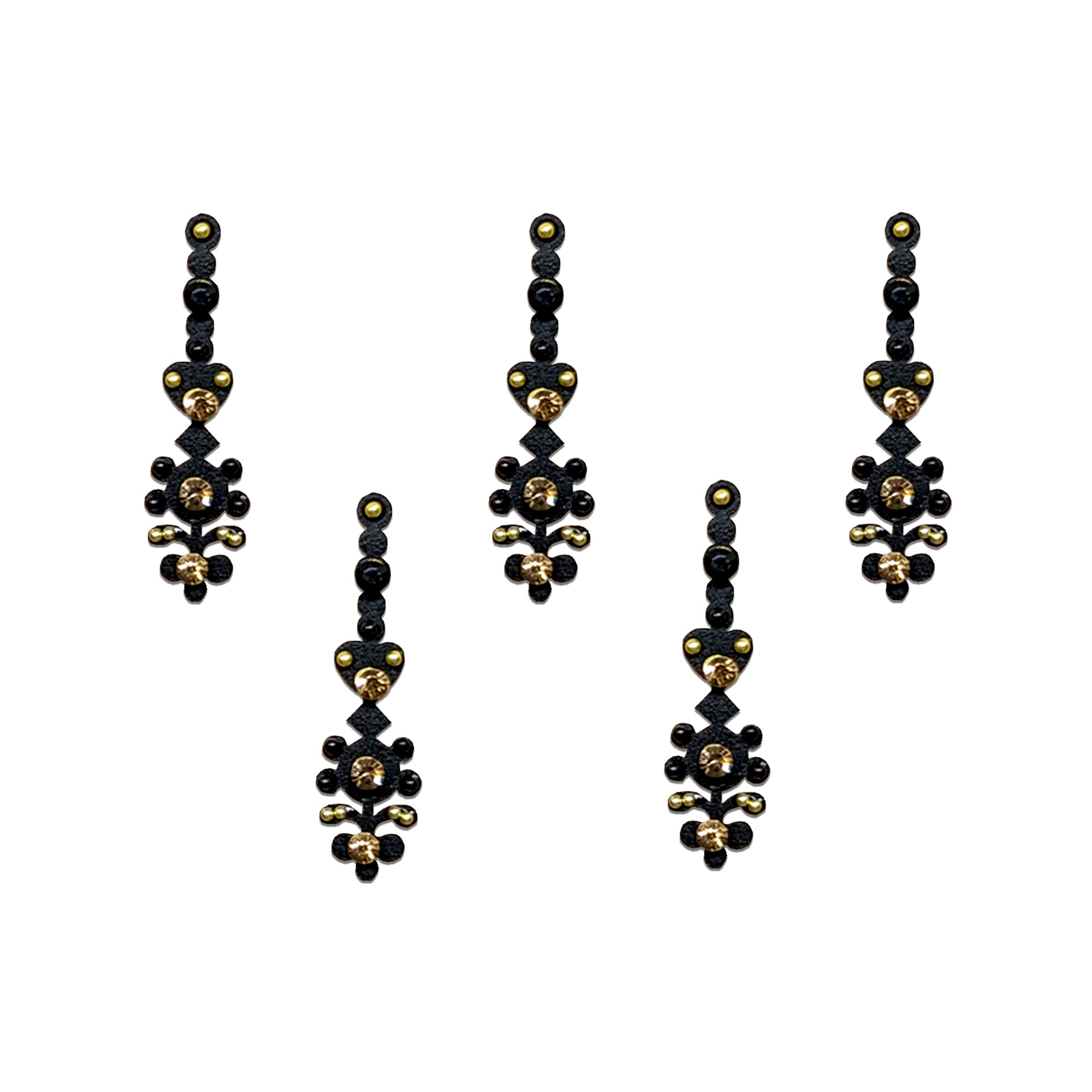 Comet Busters black round stone bindis with silver bead accents and traditional designer pattern