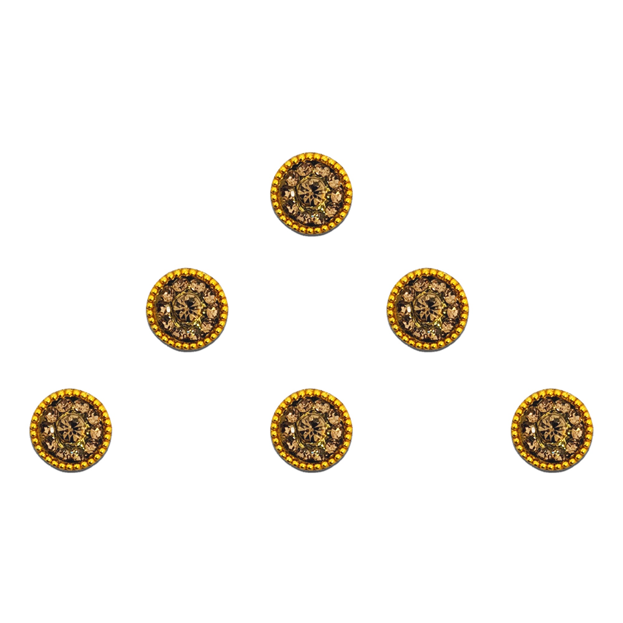 Comet Busters golden round bindis with sparkling crystal stone detailing in a premium mini designer style for festive and ethnic wear.