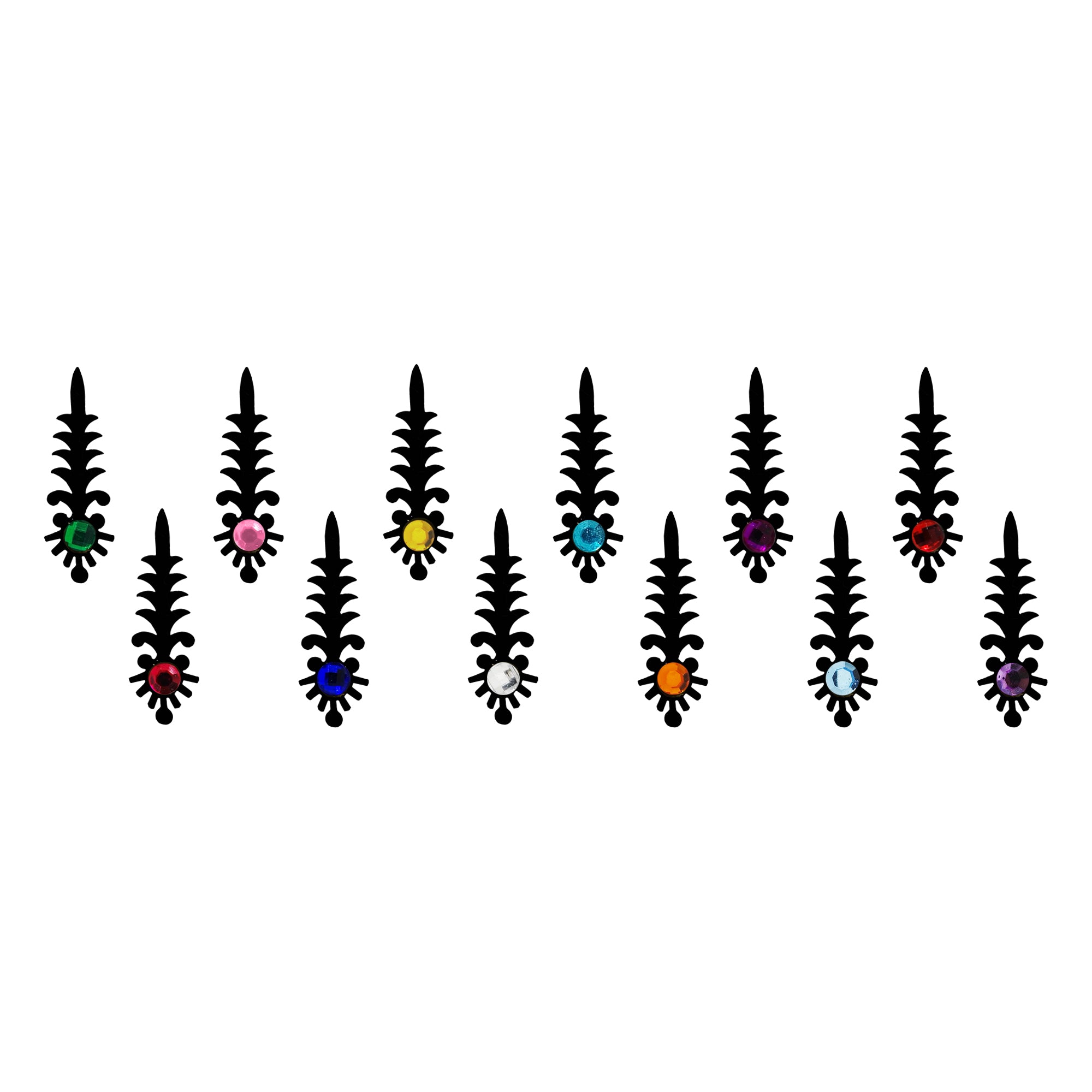 Comet Busters multicolor crystal long leaf designer self-adhesive bindi for women and girls.
