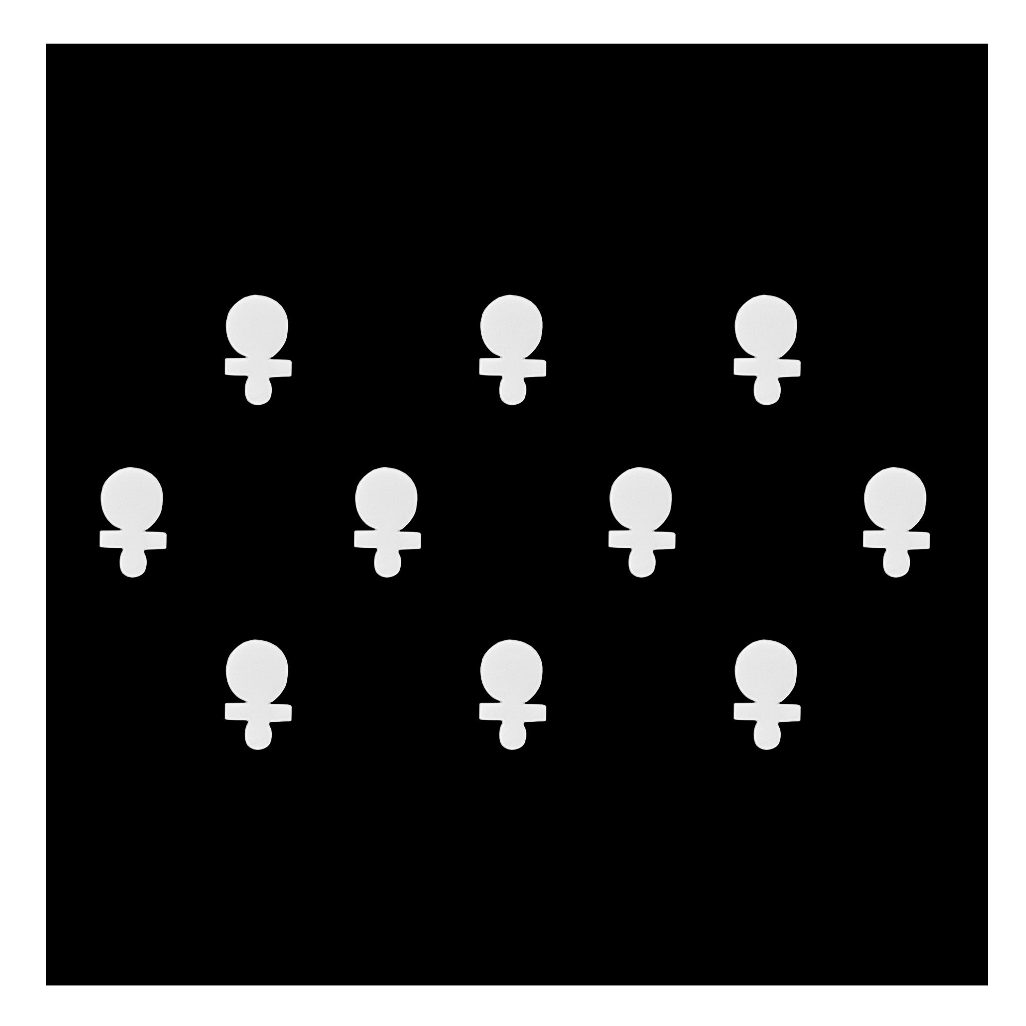 Comet Busters white feminine symbol bindis featuring the classic Venus (♀) symbol design. Self-adhesive forehead stickers crafted for cultural, spiritual, festive, fashion, and creative styling purposes. Lightweight 10mm designer bindis suitable for traditional and contemporary looks.