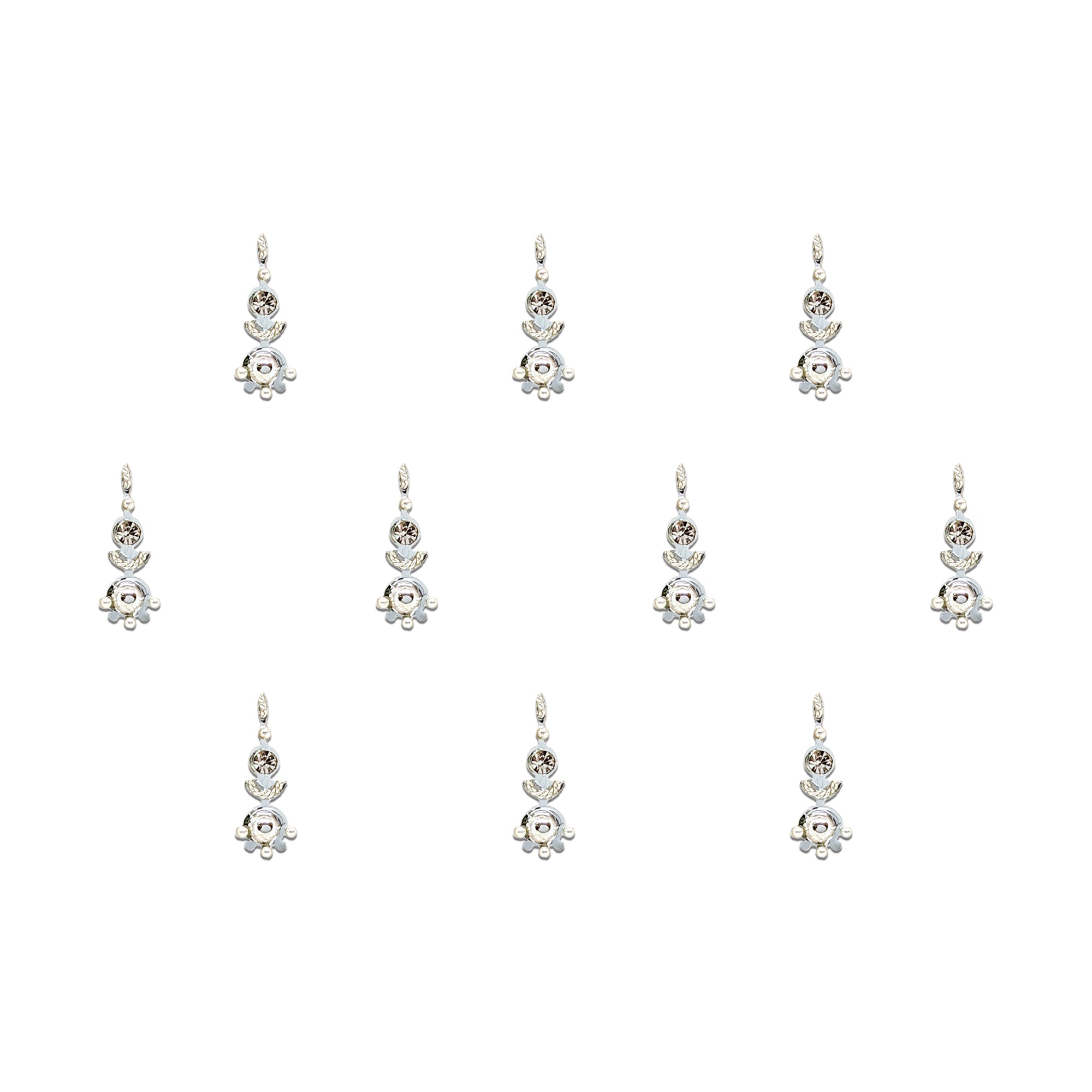 Comet Busters silver floral crystal bindis with elegant stone centerpiece and traditional design
