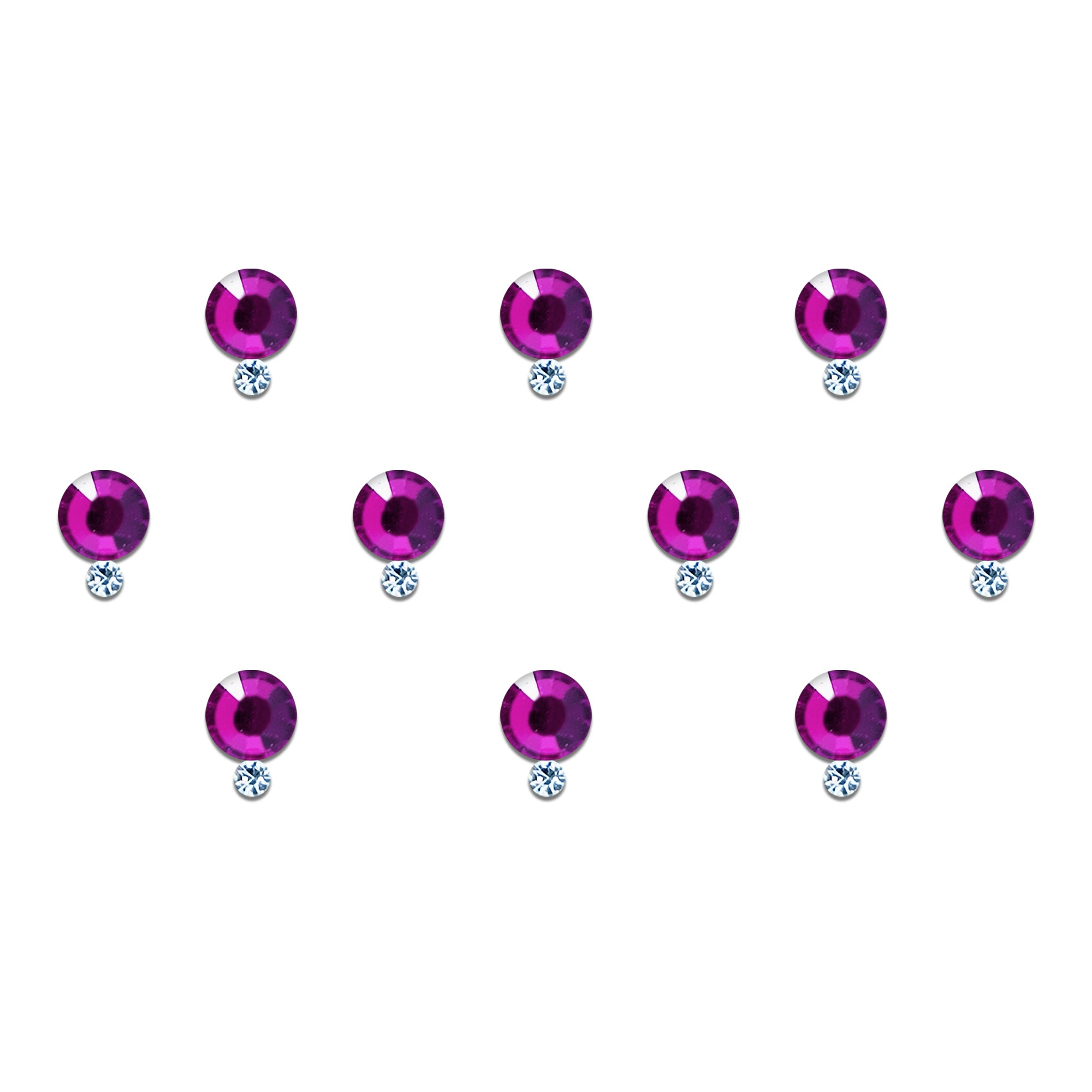 Comet Busters magenta round stone bindi with sparkling crystal drop, self-adhesive designer forehead bindi for women and girls, elegant fuchsia pink fashion bindi ideal for weddings, festivals, Navratri, Diwali, Karwa Chauth, traditional wear, ethnic outfits, parties, cultural events, and special occasions.