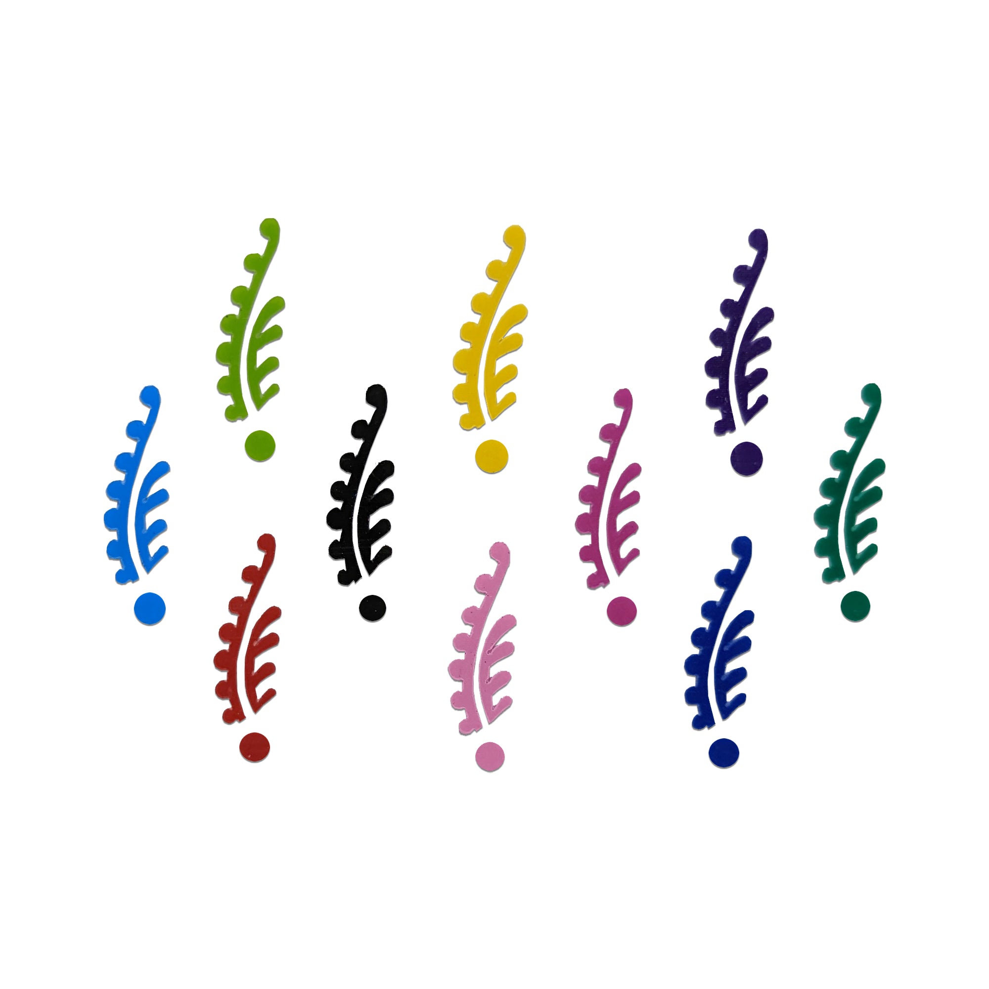 Comet Busters multicolor abstract swirl designer bindis with elegant curved patterns.
