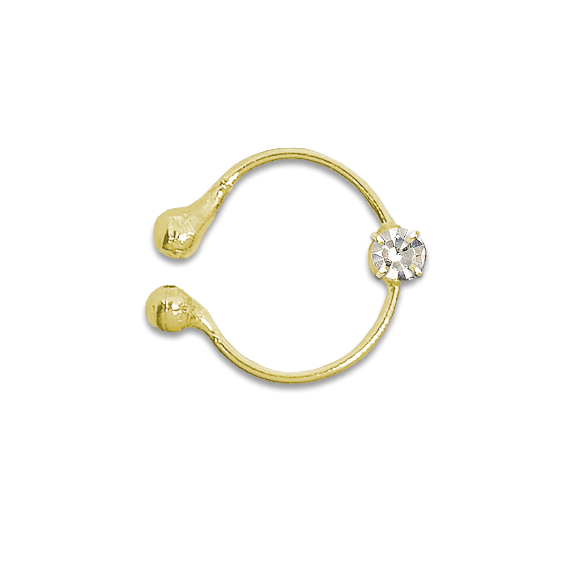 Comet Busters Gold Finish Adjustable Nose Ring with Round Clear Crystal Accent and Minimal Loop Design