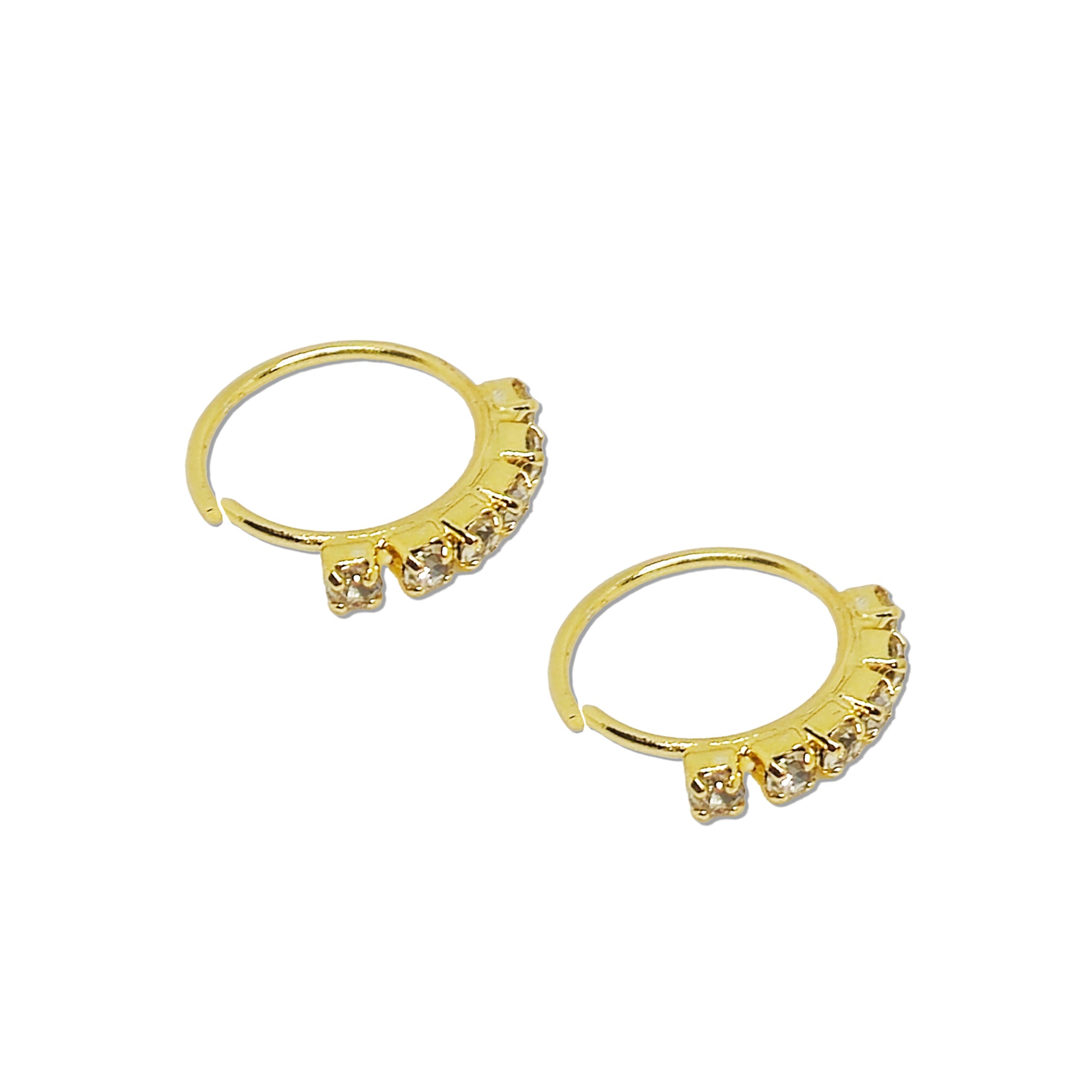 Comet Busters golden hoop nose ring featuring a delicate row of sparkling clear crystals along the lower edge for an elegant and stylish look.