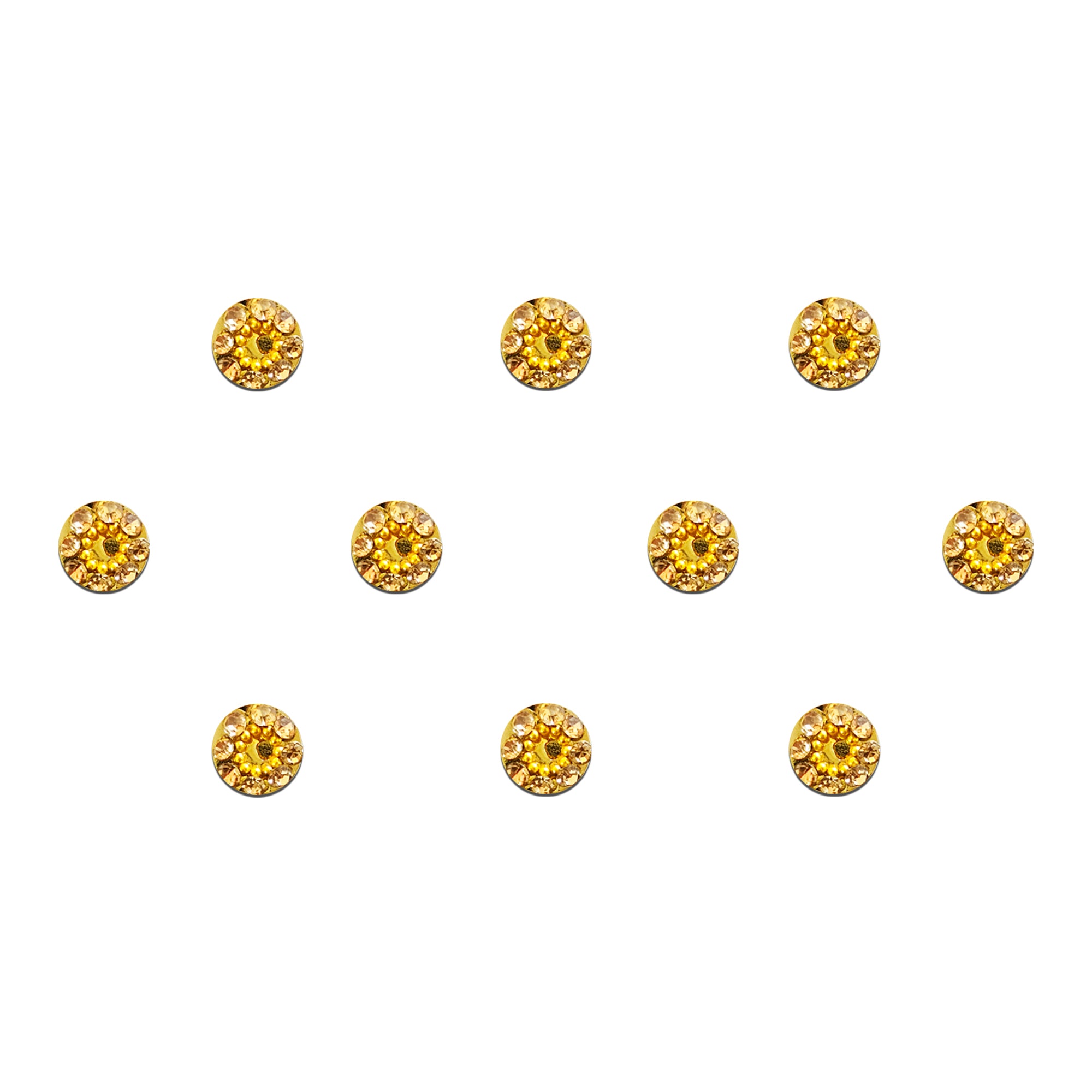 Comet Busters Golden round bindis with crystal stone design.